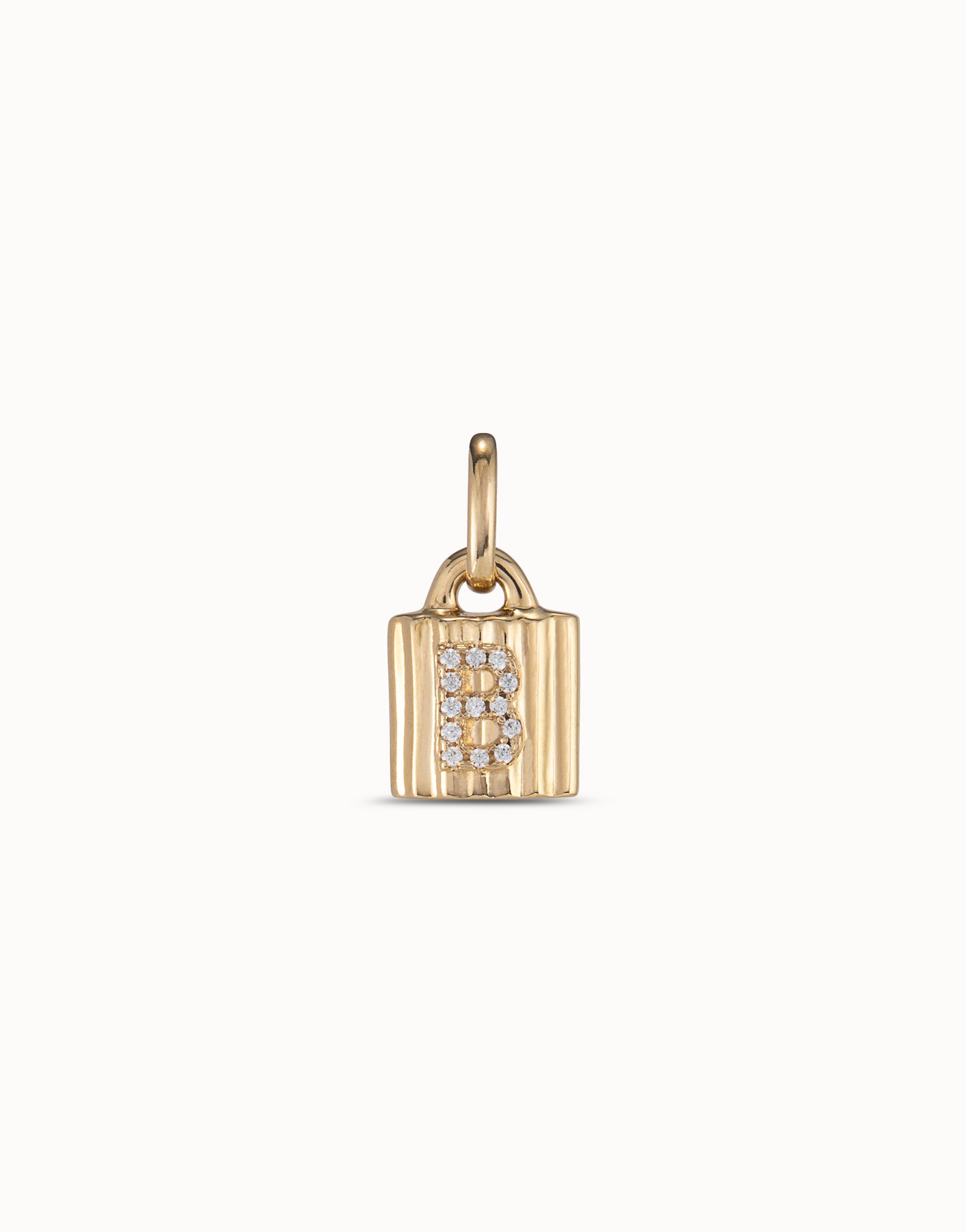 18K gold-plated padlock charm with topaz letter B, Golden, large image number null