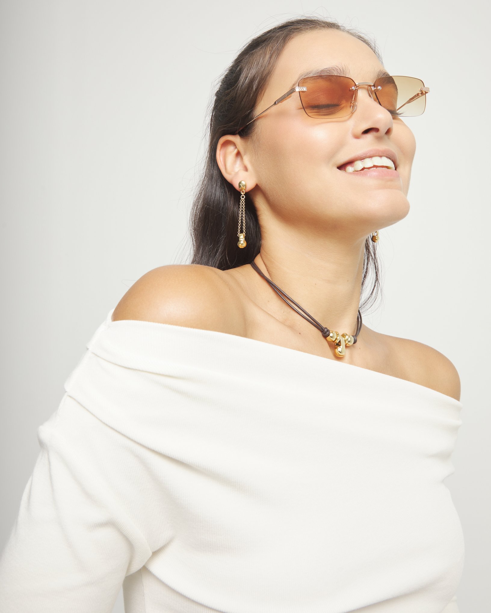 Drop earrings with long chain and sphere, Golden, large thumbnail