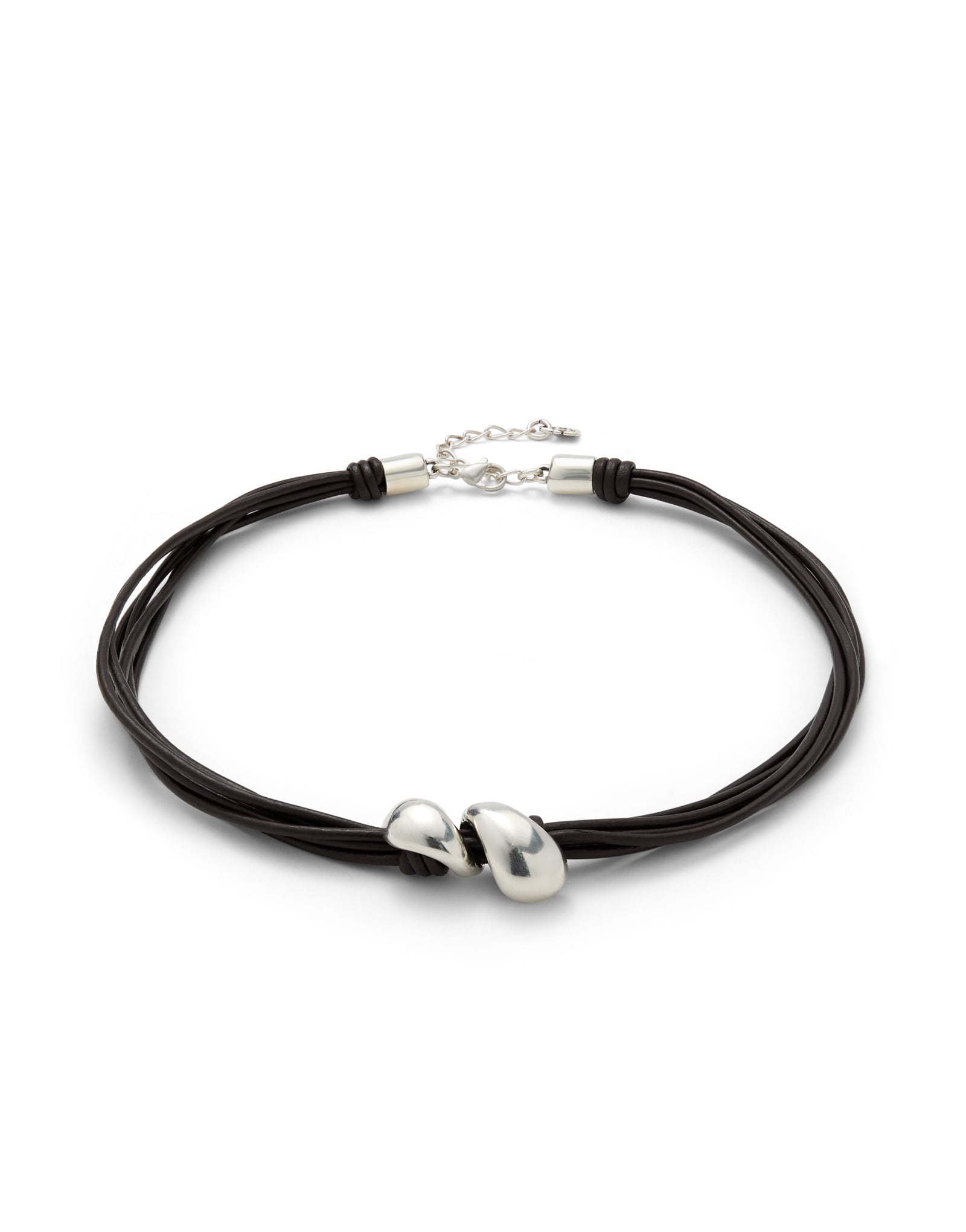 Short leather necklace with two drops