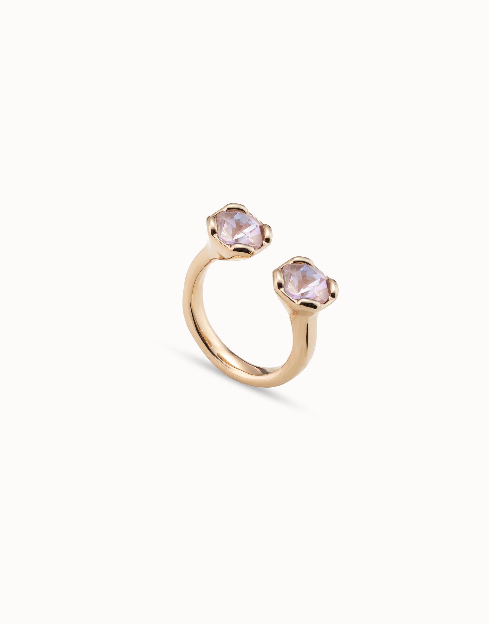 18K gold-plated ring with two pink crystals facing each other, Golden, large image number null