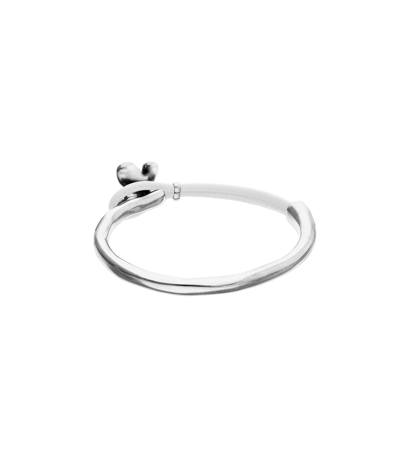 Pulsera combinada en cuero blanco y plata de ley con adorno de mariposa