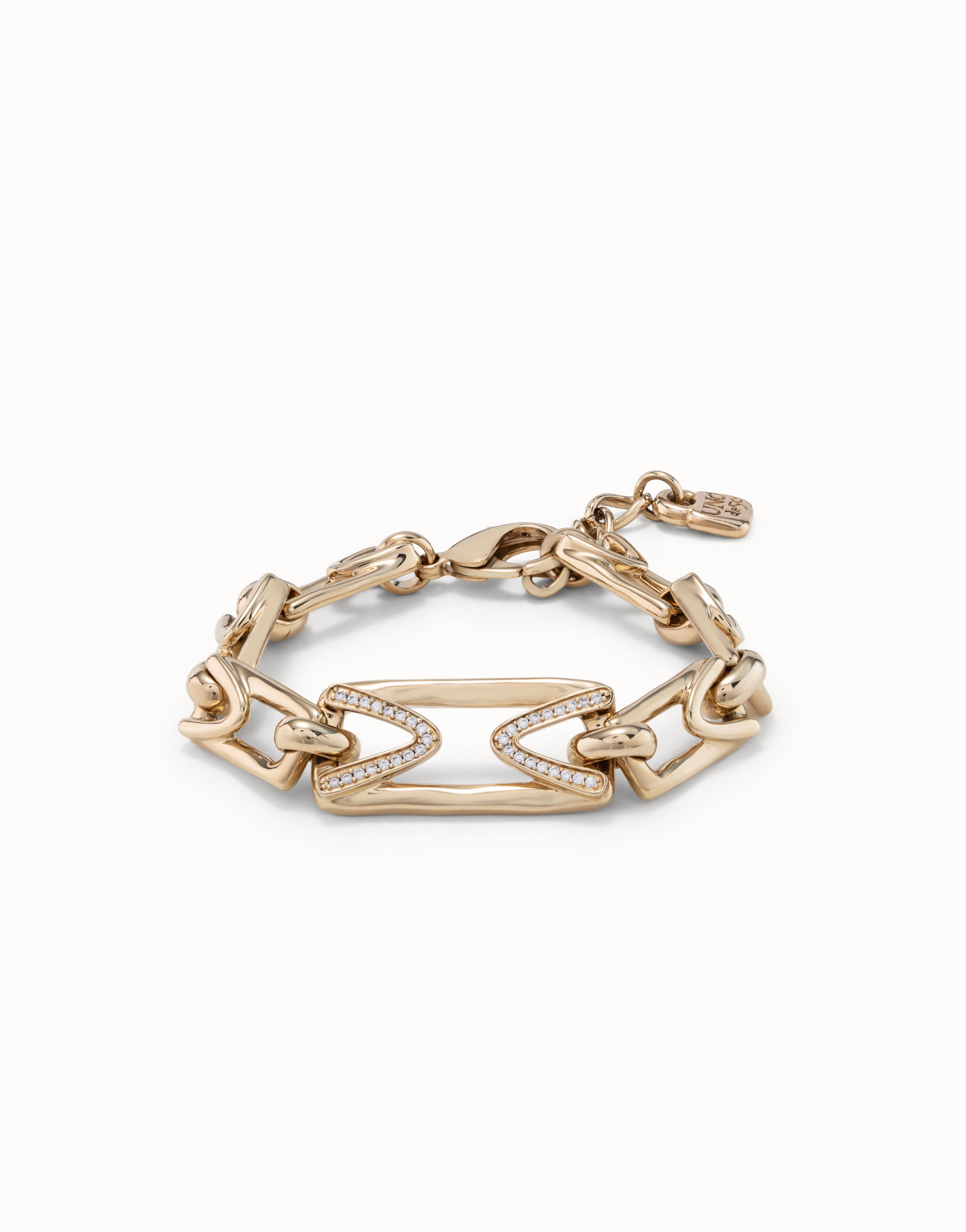 18K gold-plated bracelet with medium sized central link with topaz and small links, Golden, large image number null