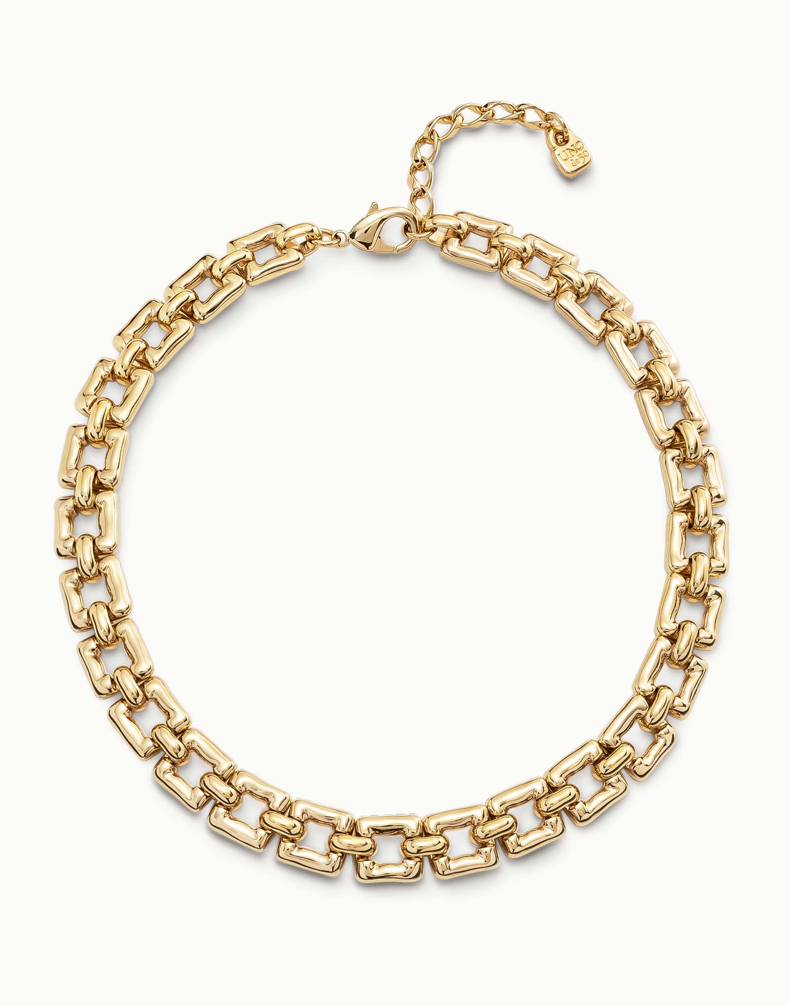 18K gold-plated short necklace with small square links, Golden, large image number null