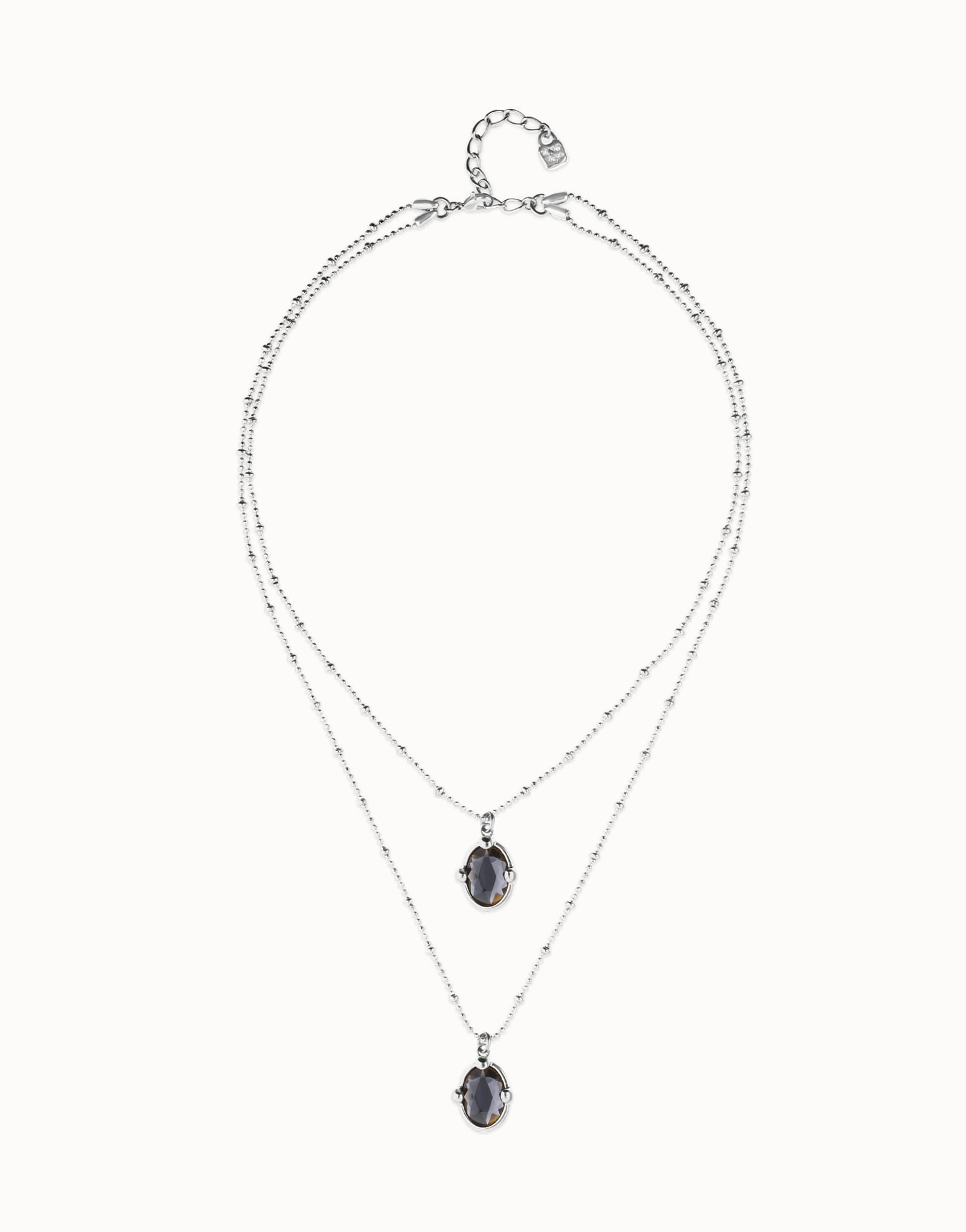 Multi strand necklace with two black oval faceted crystals 