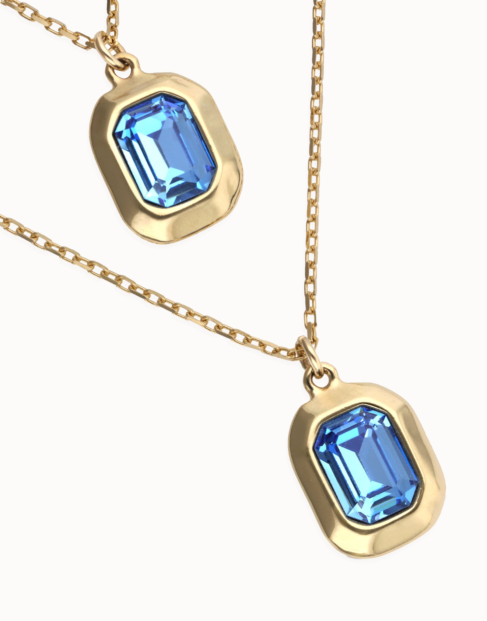 Collar doble  ba&ntilde;ado en oro 18k con dos cristales facetados rectangulares