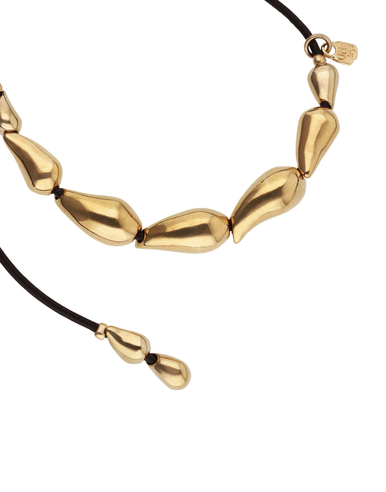 Collier en cuir aux gouttes dor&eacute;es entrelac&eacute;es