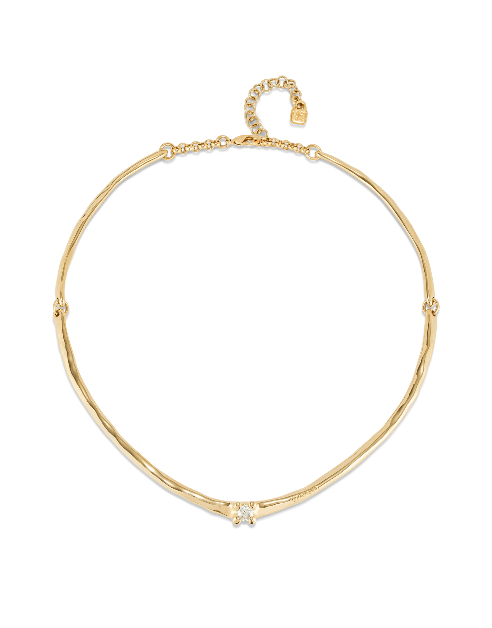 18K gold-plated rigid necklace with white cubic zirconia, Golden, large image number null