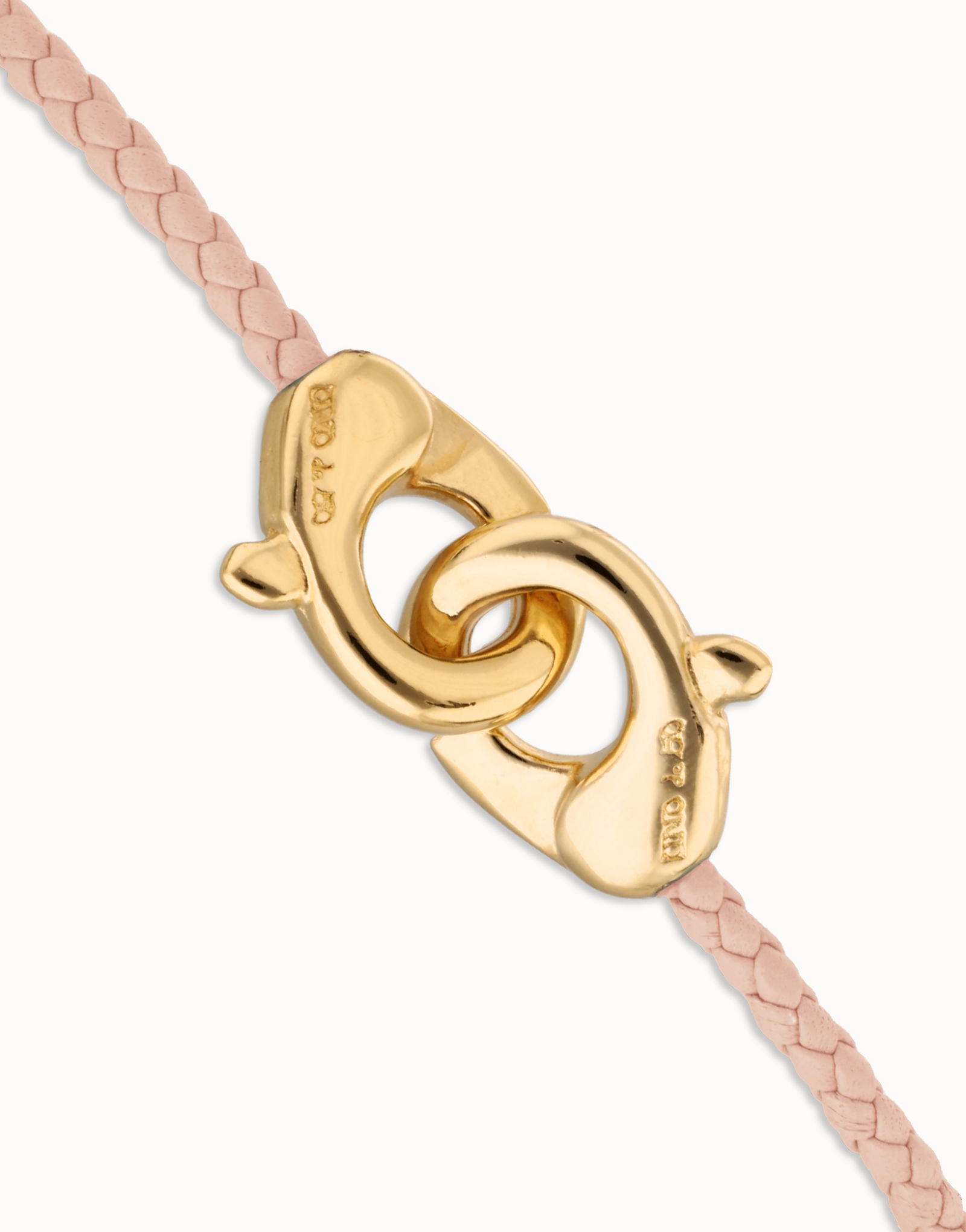 Pink leather bracelet with interlaced carabiner, Golden, large thumbnail