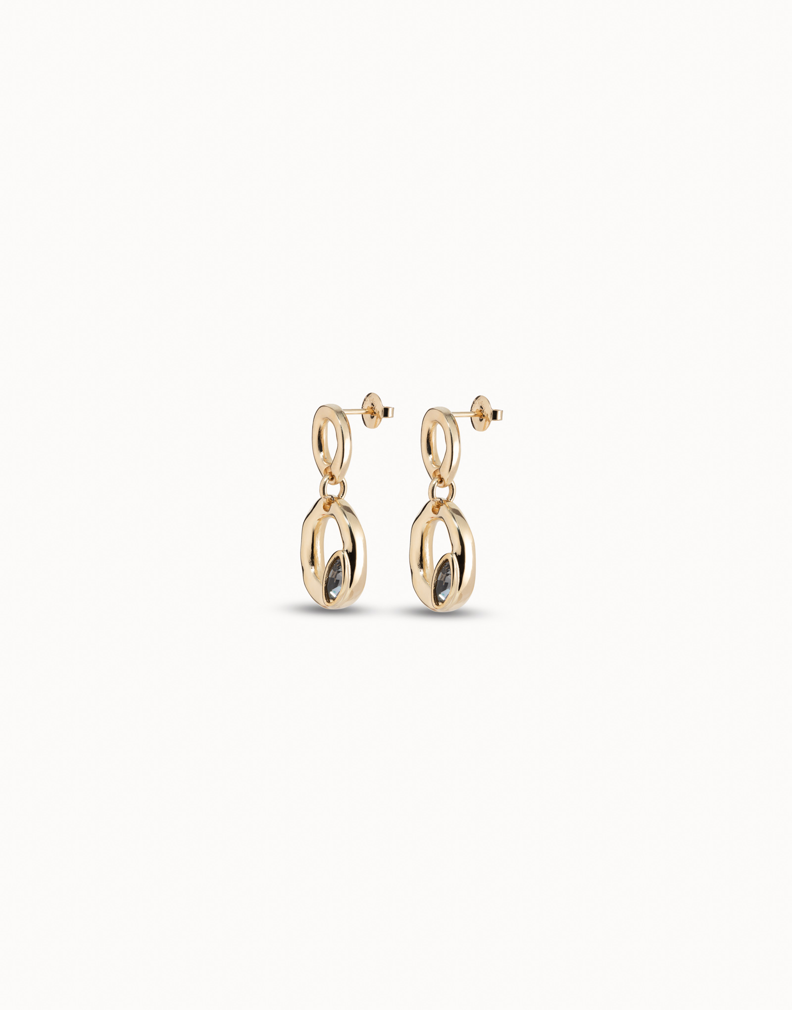 18K gold-plated earrings with double oval and light gray crystal, Golden, large image number null