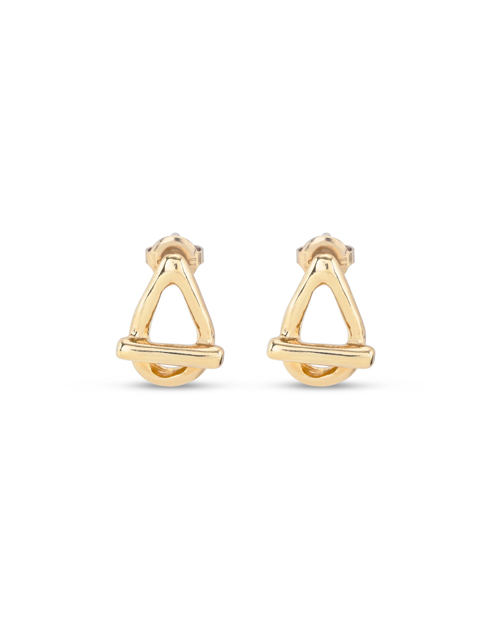 18K gold-plated small oval link shaped earrings, Golden, large image number null