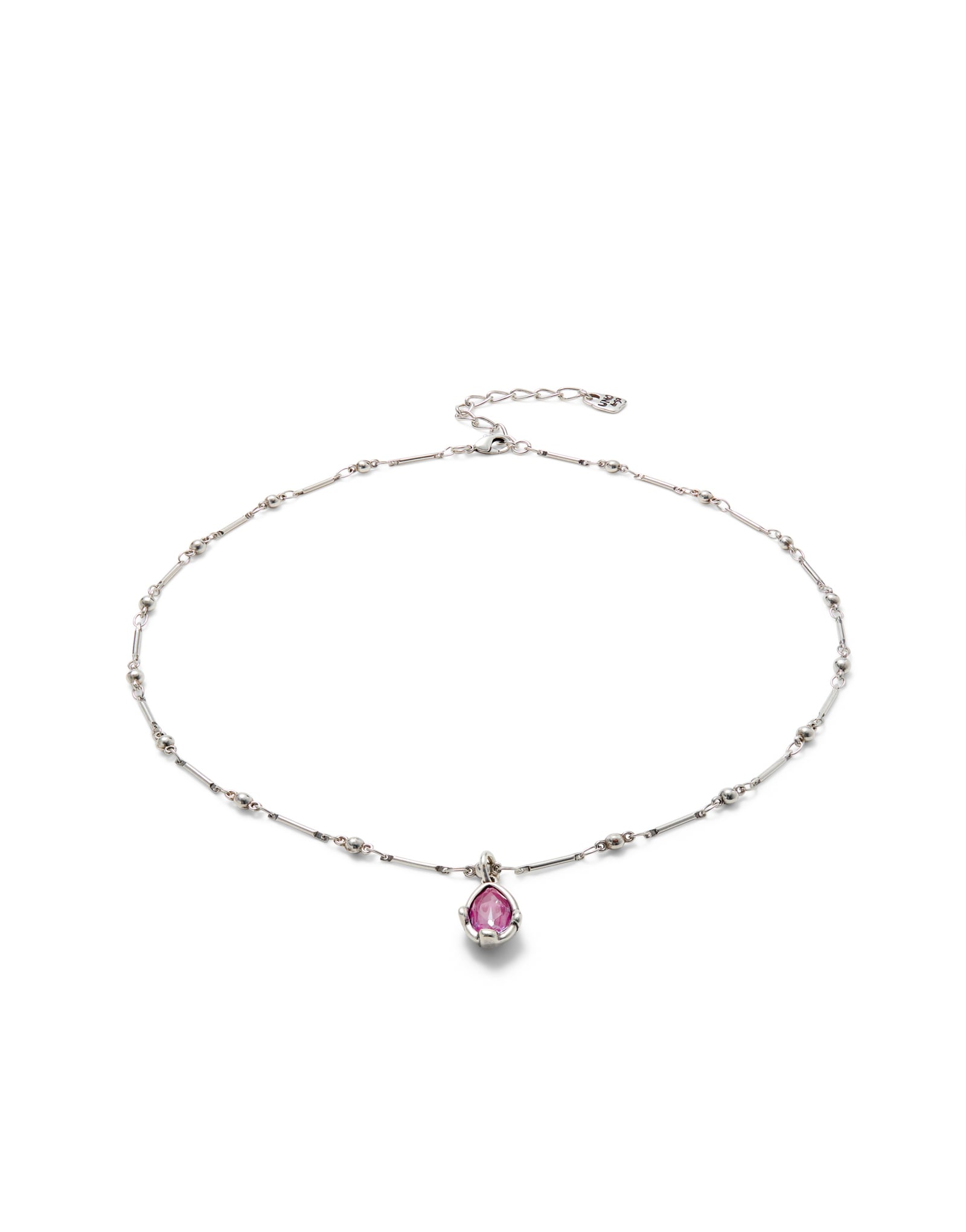 Necklace with a pink drop-shaped faceted crystal