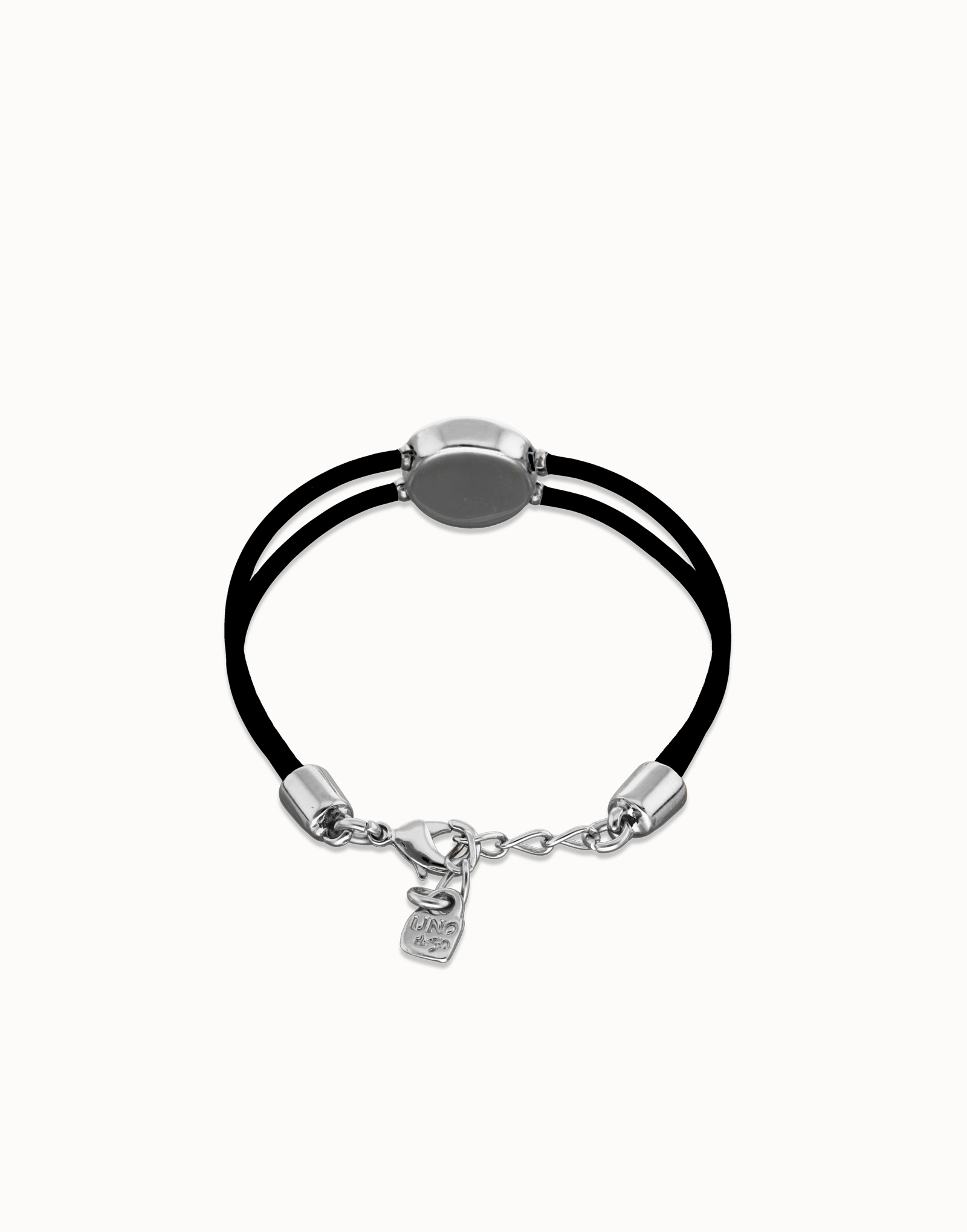 Double black leather birthstone bracelet with eye, Silver, large thumbnail