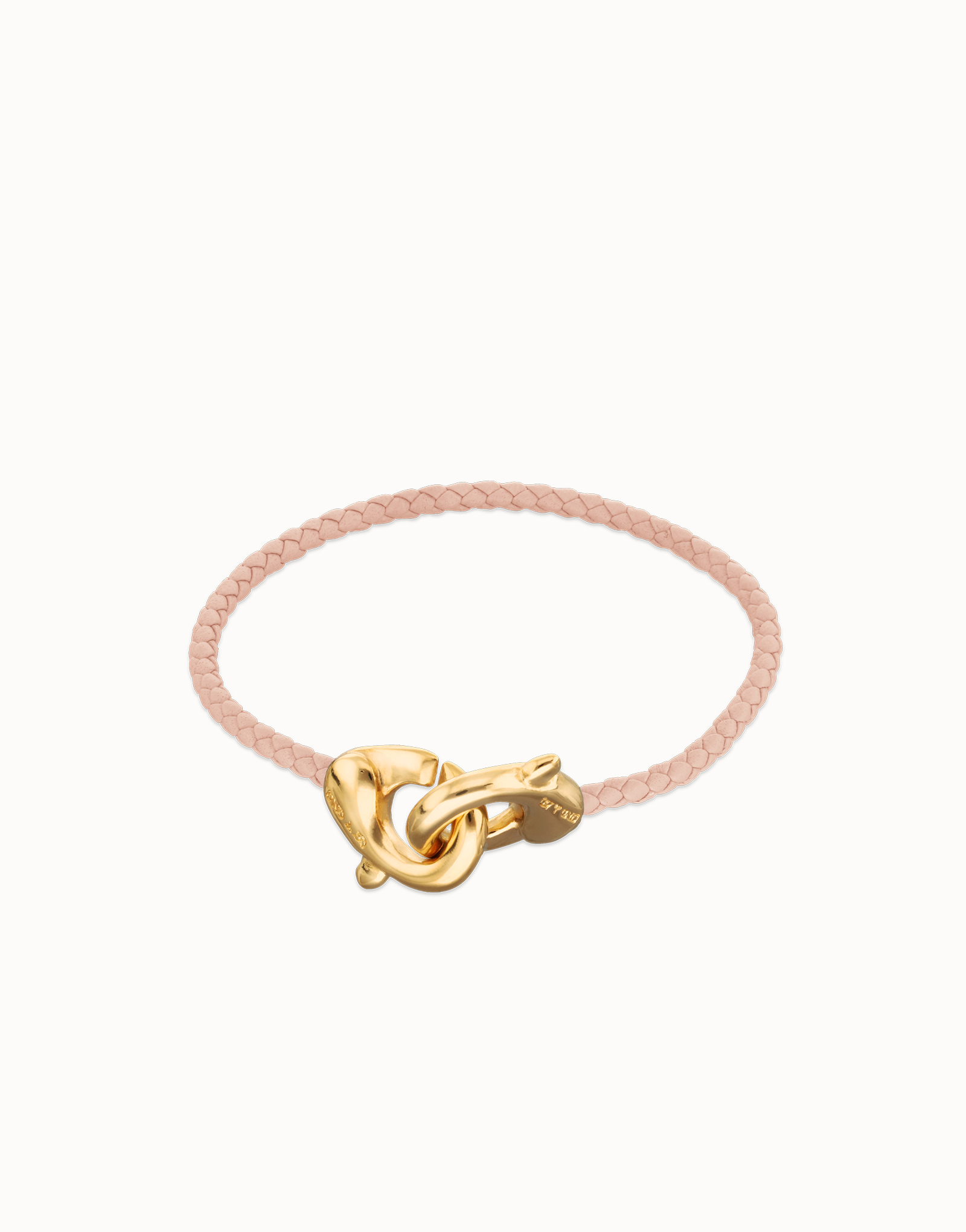 Pink leather bracelet with interlaced carabiner, Golden, large thumbnail