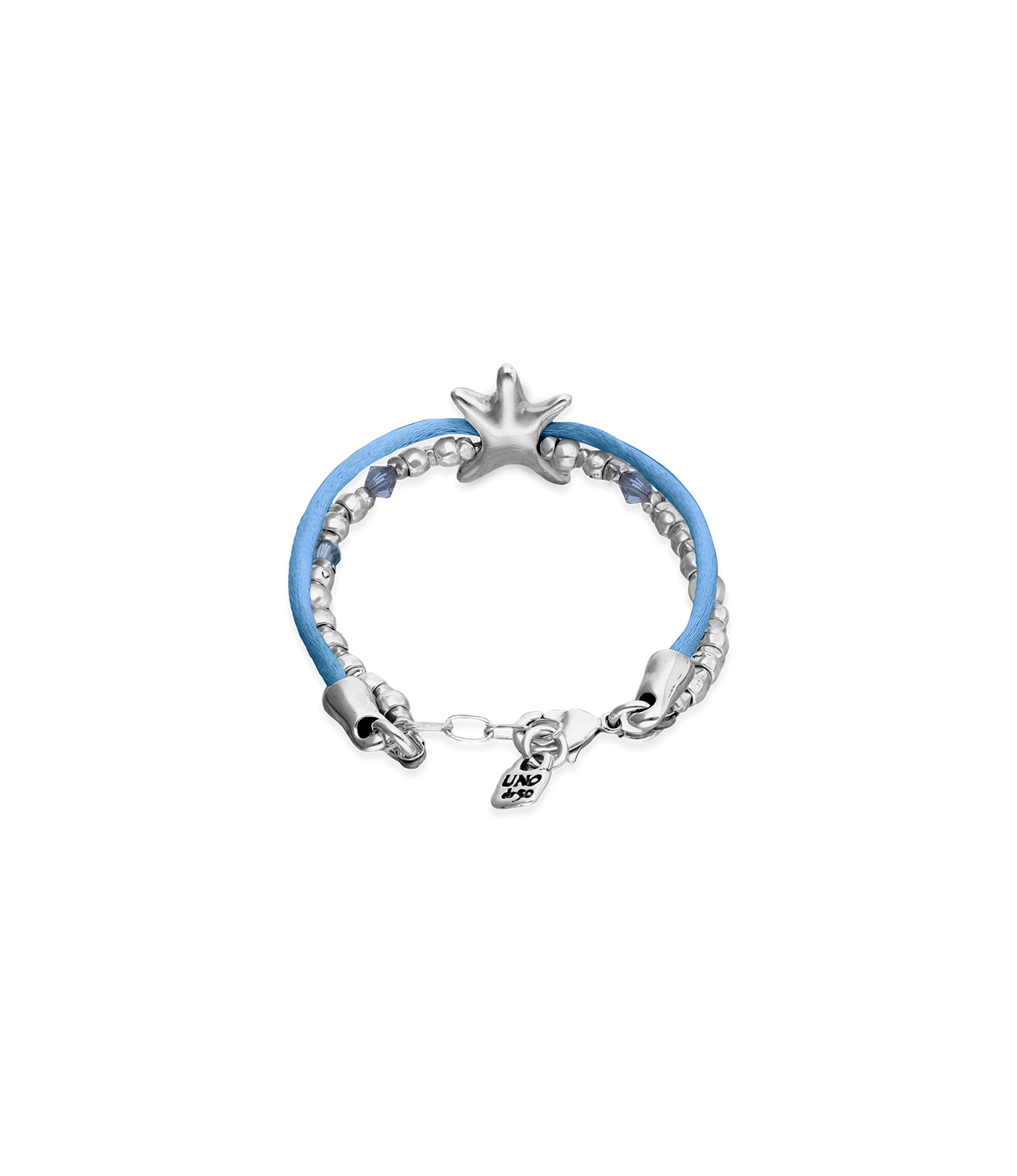 Blue silk thread and metal bracelet with starfish