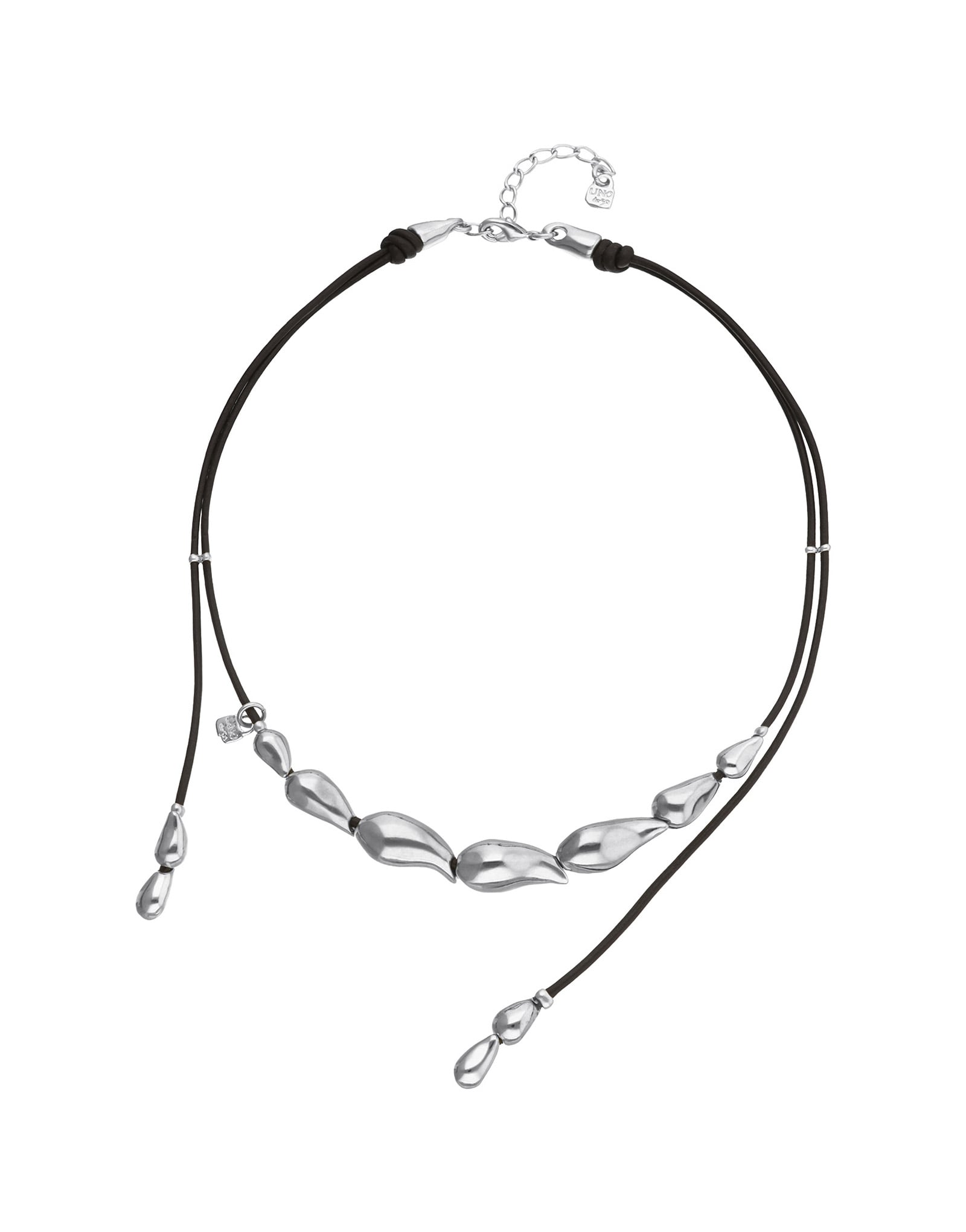 Leather necklace with intertwined drops