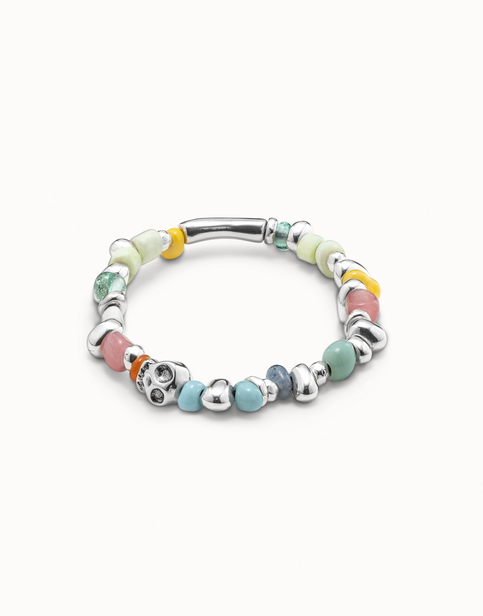 Sterling silver-plated elastic bracelet with multicolor crystals, , large image number null