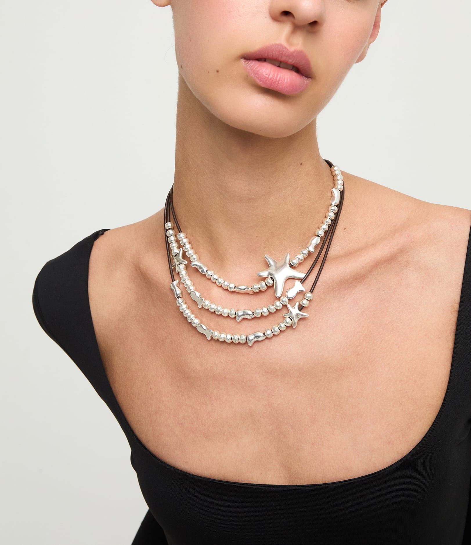 Multi-strand leather necklace with starfish