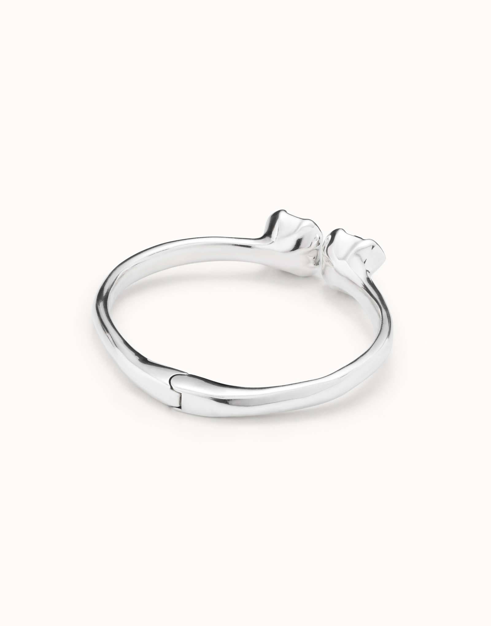 Bracciale rigido placcato argento Sterling, con molla interna e due cristalli blu, Argent, large image number null