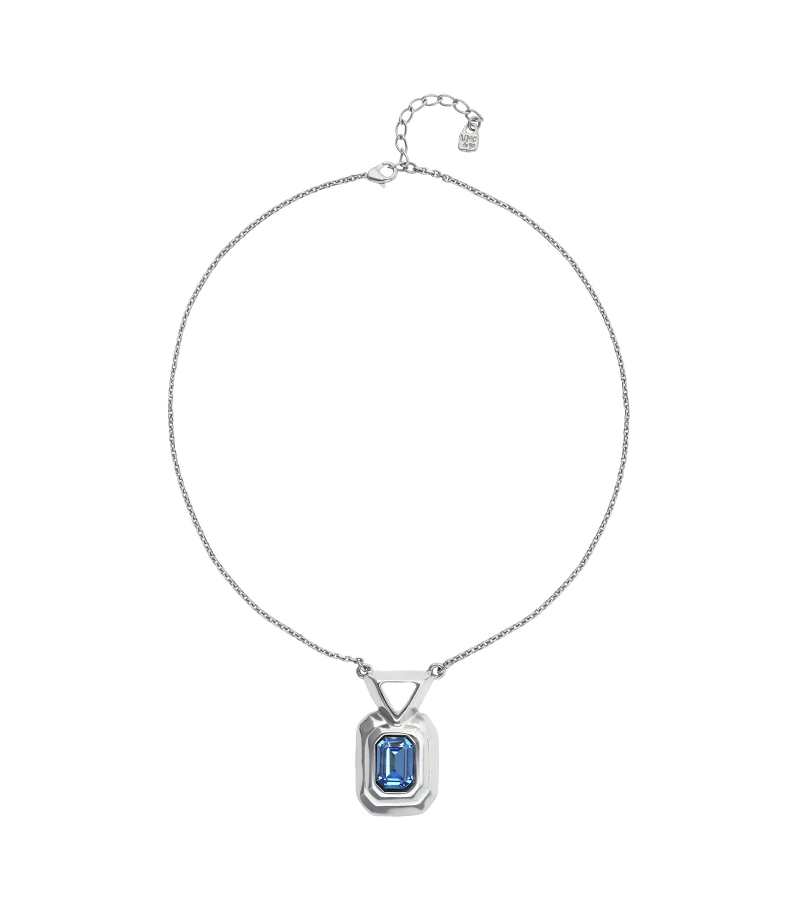 Necklace with rectangular blue faceted crystal