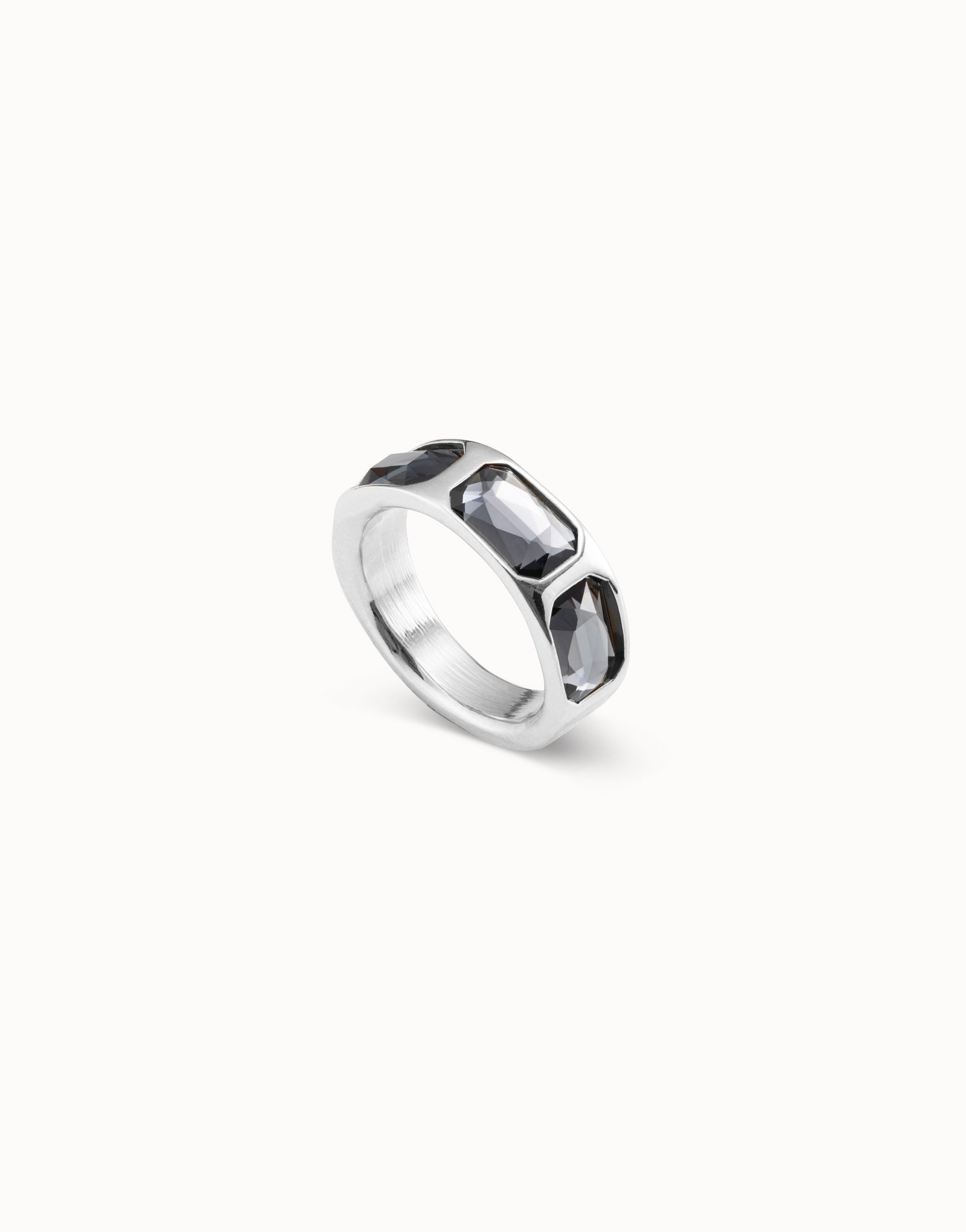 Bague plaquée argent avec 3 cristaux gris foncé, Argent, large image number null