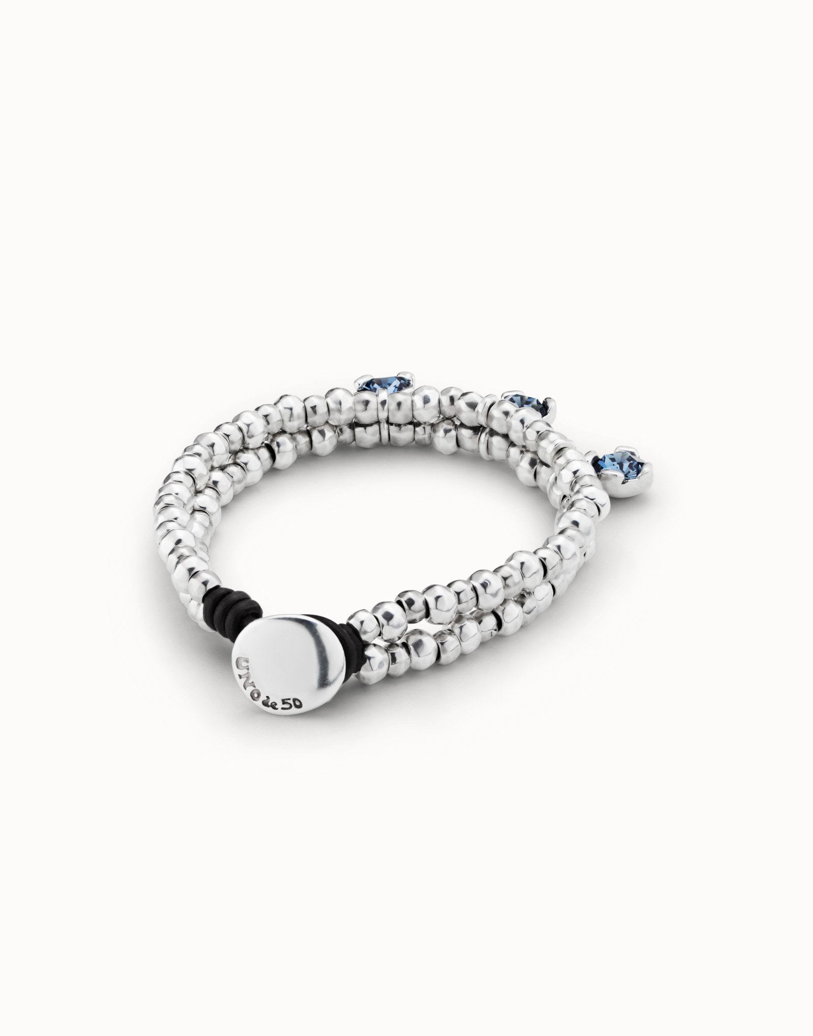 Bracciale placcato argento Sterling con doppia striscia di sfere e 3 cristalli s blu, Argent, large image number null