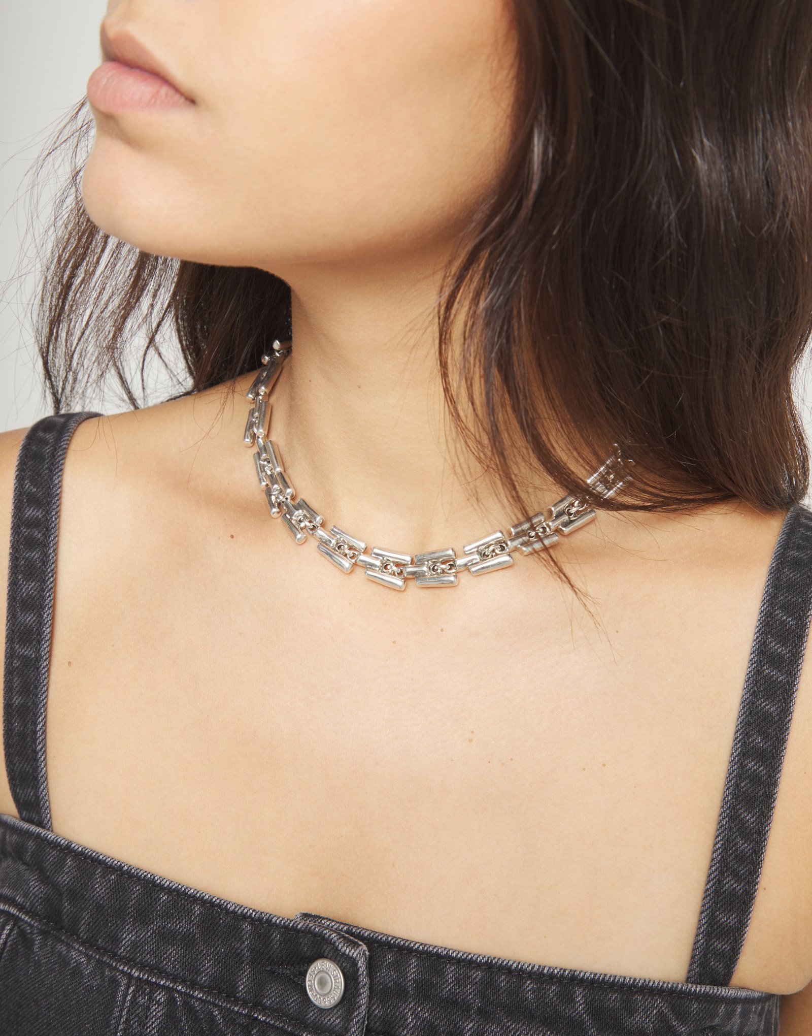 Collar con eslabones ba&ntilde;ado en plata de ley, Plateado, large thumbnail