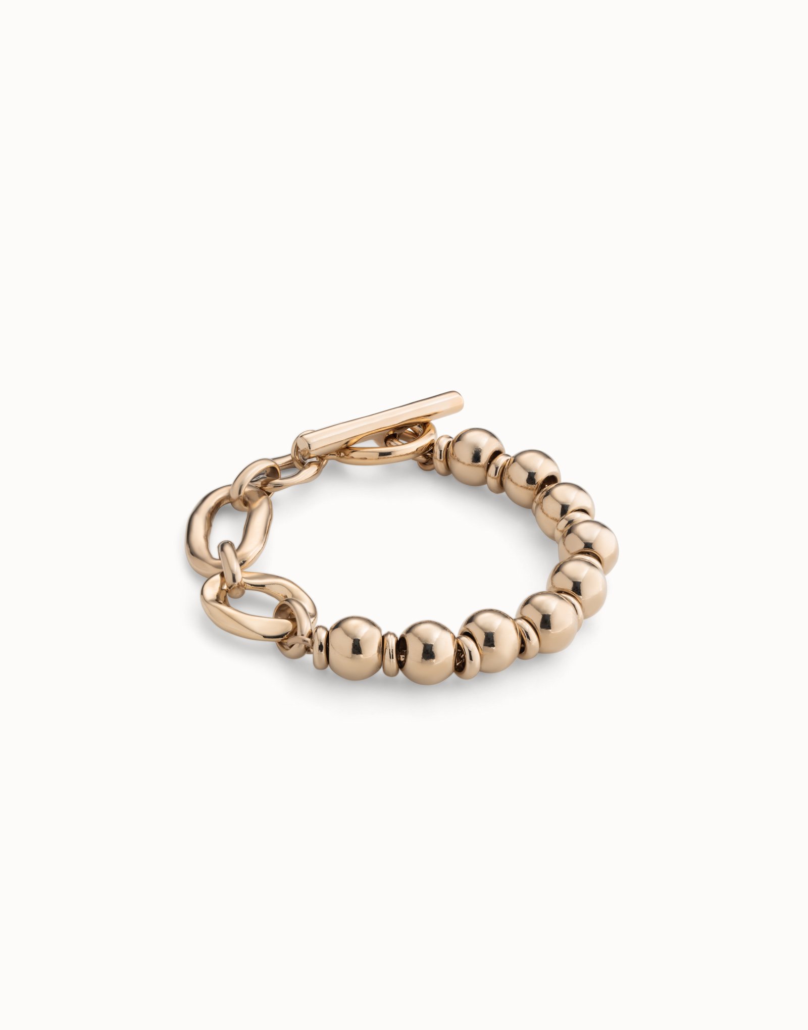 18K gold-plated bracelet with different link types, Golden, large image number null