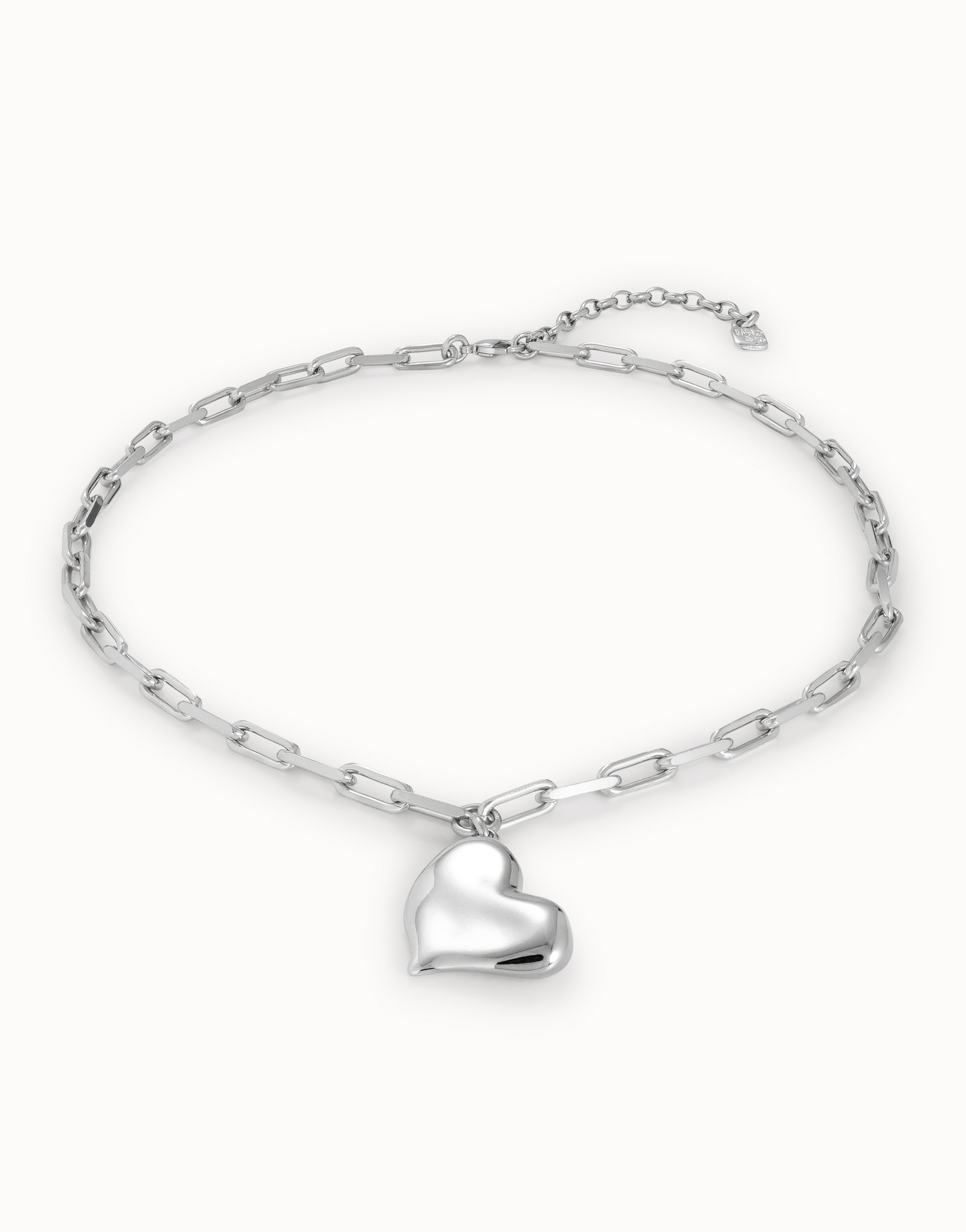 Collana corta placcata argento Sterling, catenina a maglie medie e cuore medio, Argent, large image number null