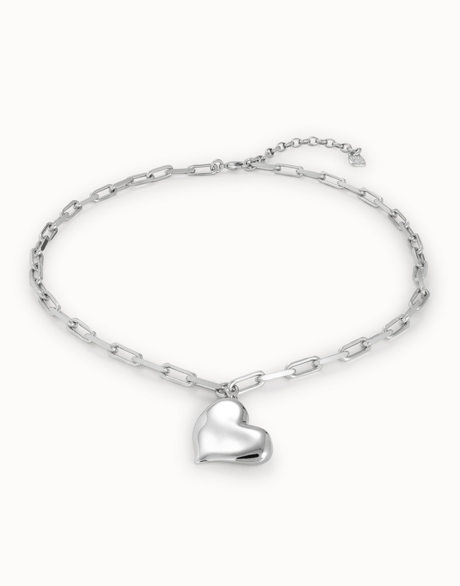 Sterling silver-plated short necklace with medium sized link chain and medium sized heart, Silver, large image number null