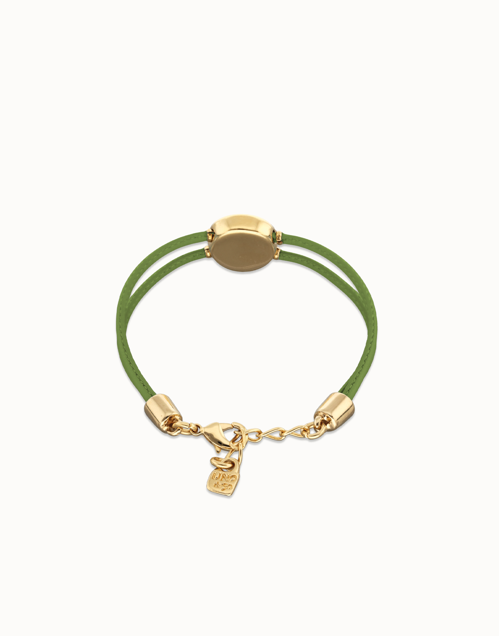 Pulsera doble de cuero verde con ojo bañado en oro 18k, Dorado, large thumbnail