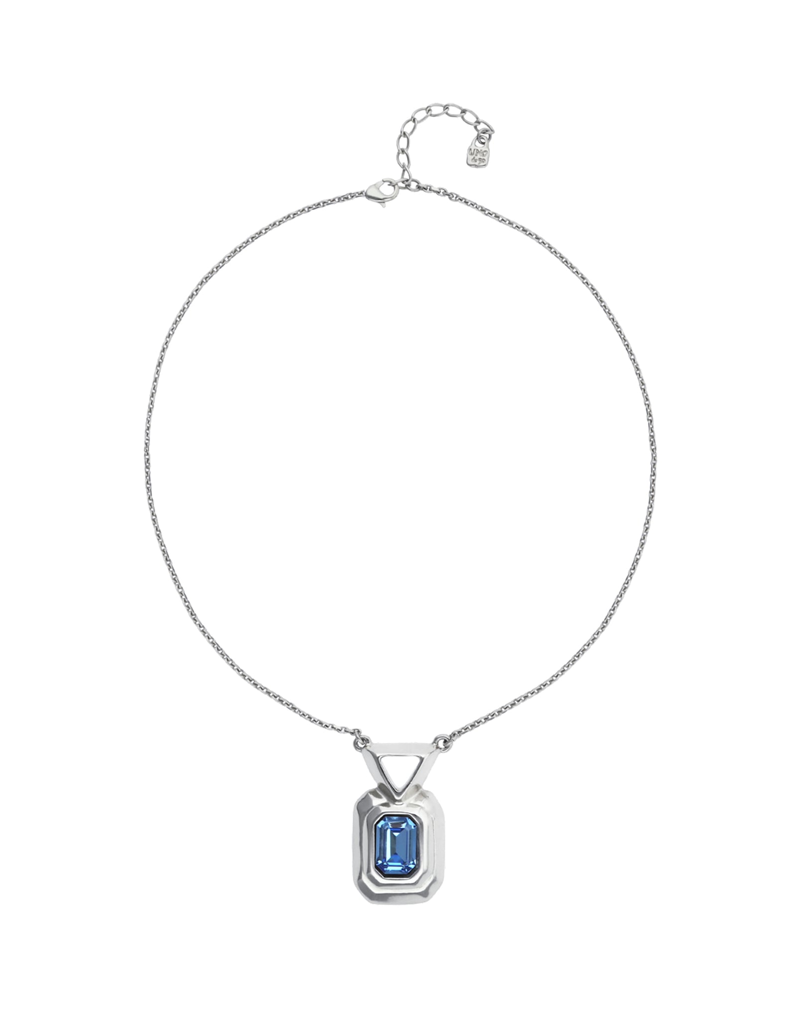 Necklace with rectangular blue faceted crystal