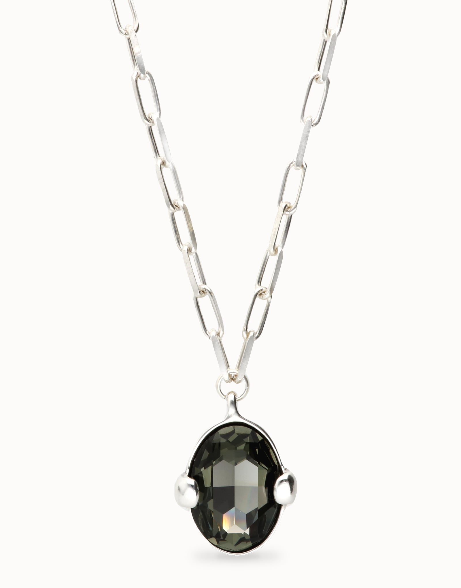 Long necklace with large gray oval faceted crystal | UNOde50 