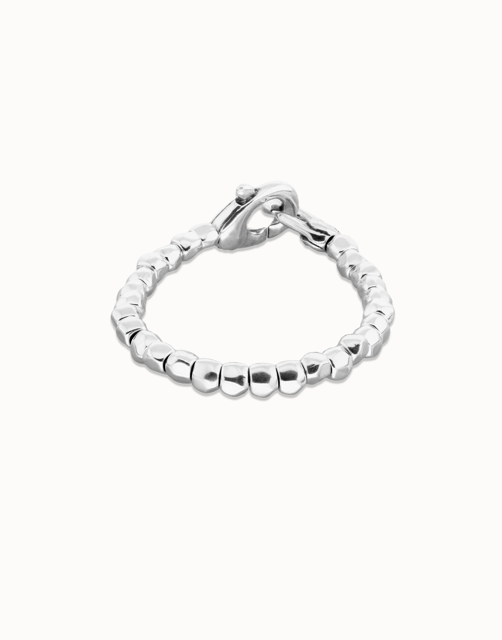 Pulsera de bolas bañada en plata con mosquetón entrelazado, Plateado, large thumbnail