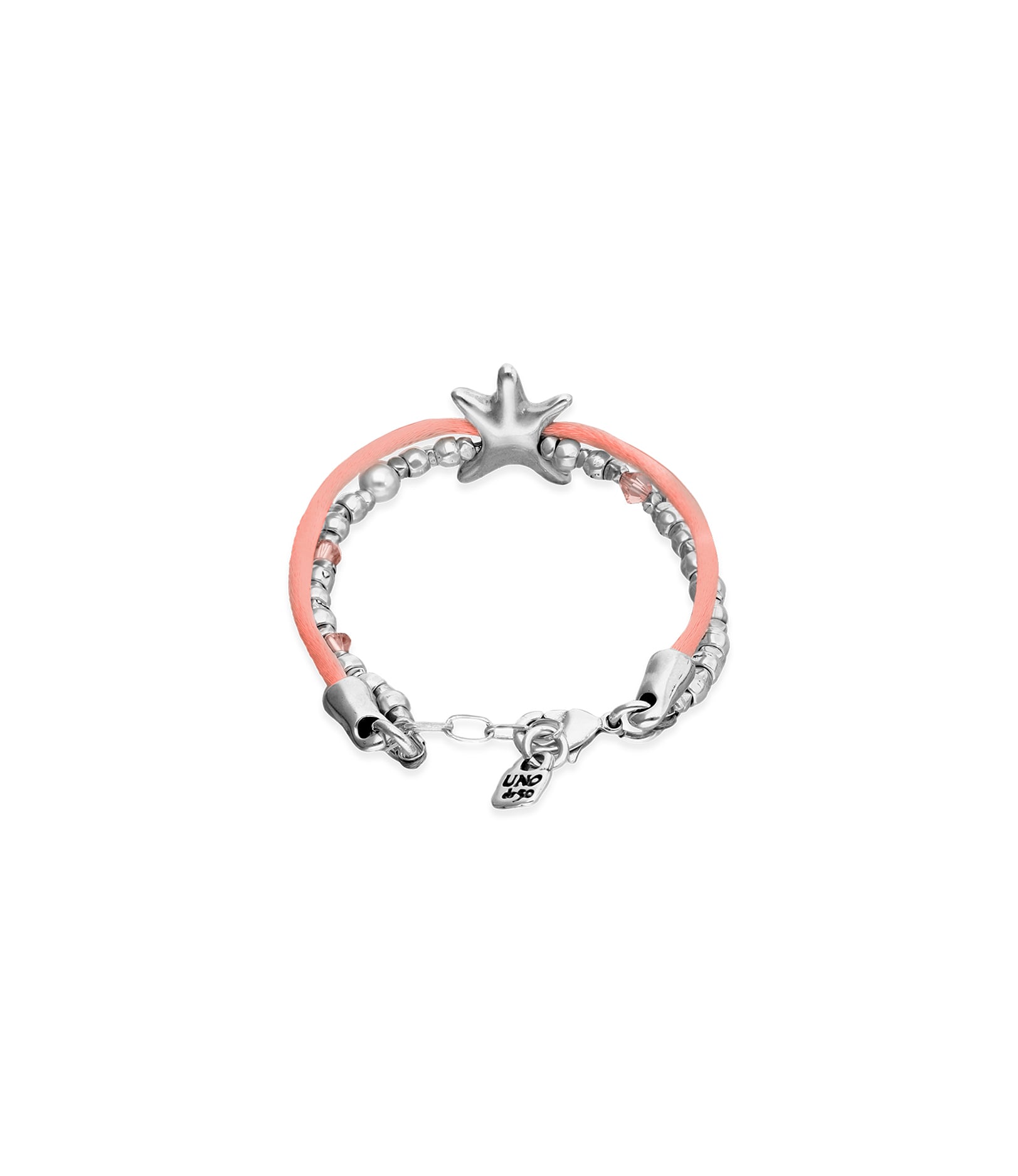 Orange silk thread and metal bracelet with starfish