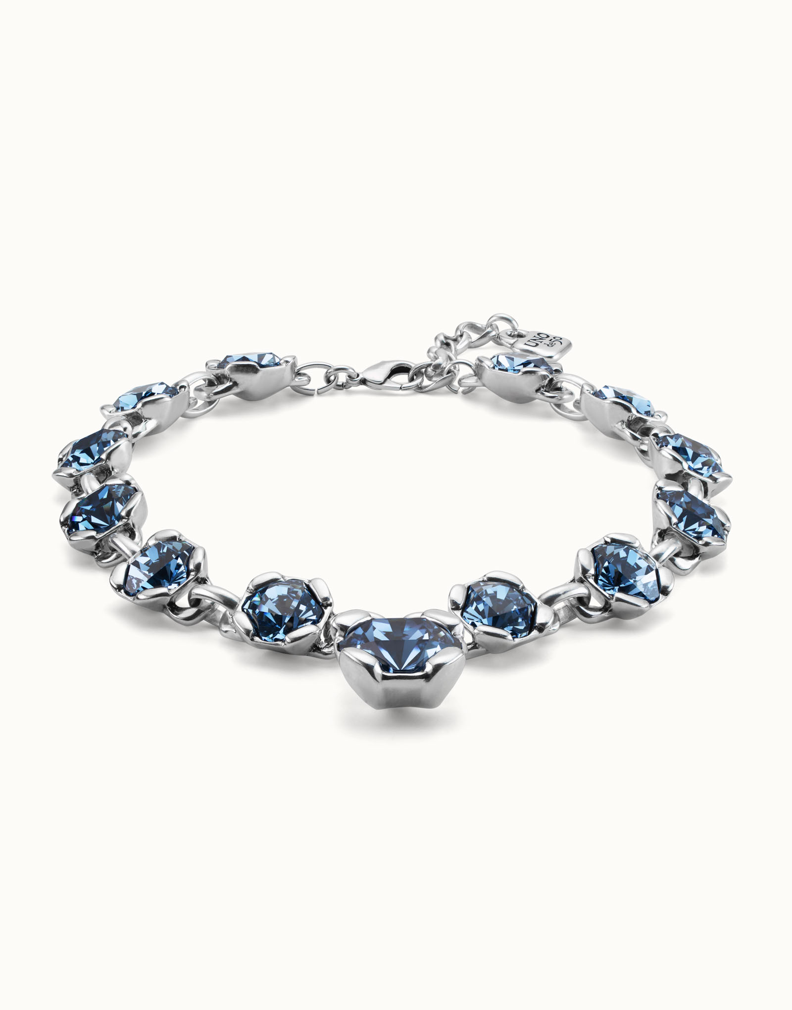 Collar bañado en plata de ley con 12 cristales facetados azules., Argent, large image number null