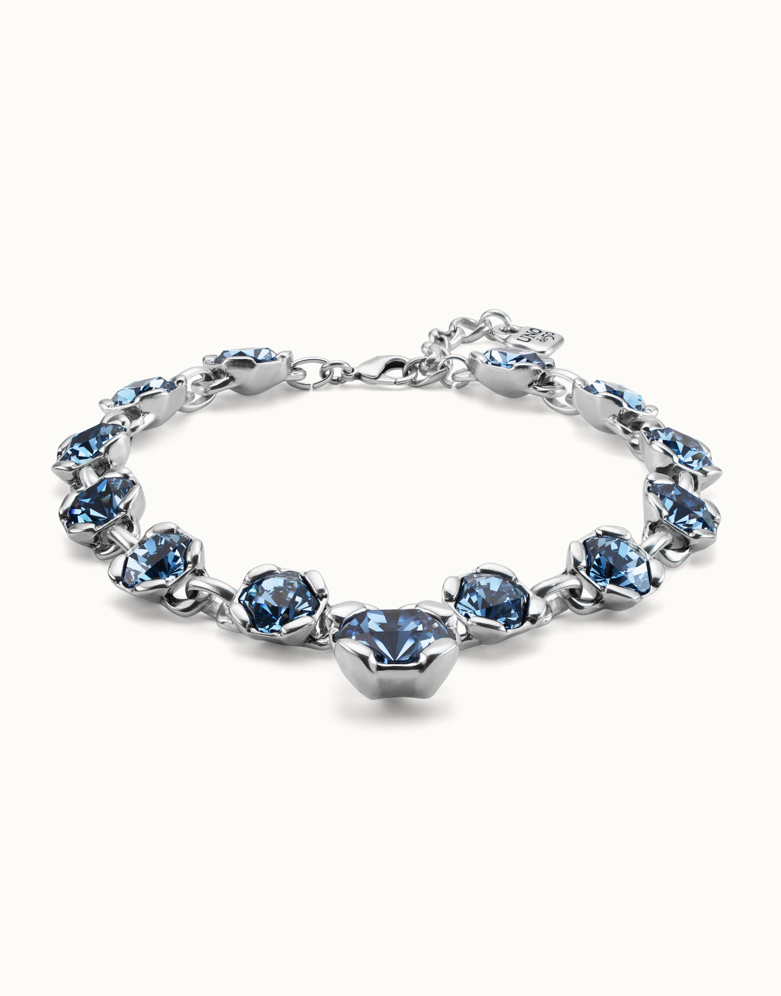 Sterling silver-plated necklace with 12 faceted blue crystals., Silver, large image number null