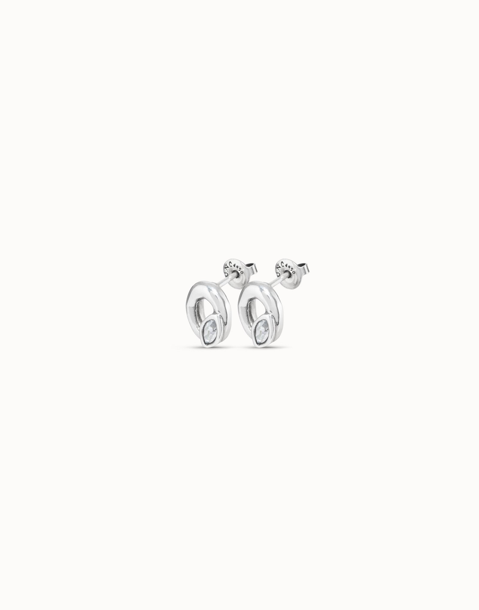 Orecchini stud placcati argento Sterling di forma ovale e cristallo di colore grigio chiaro, Argent, large image number null