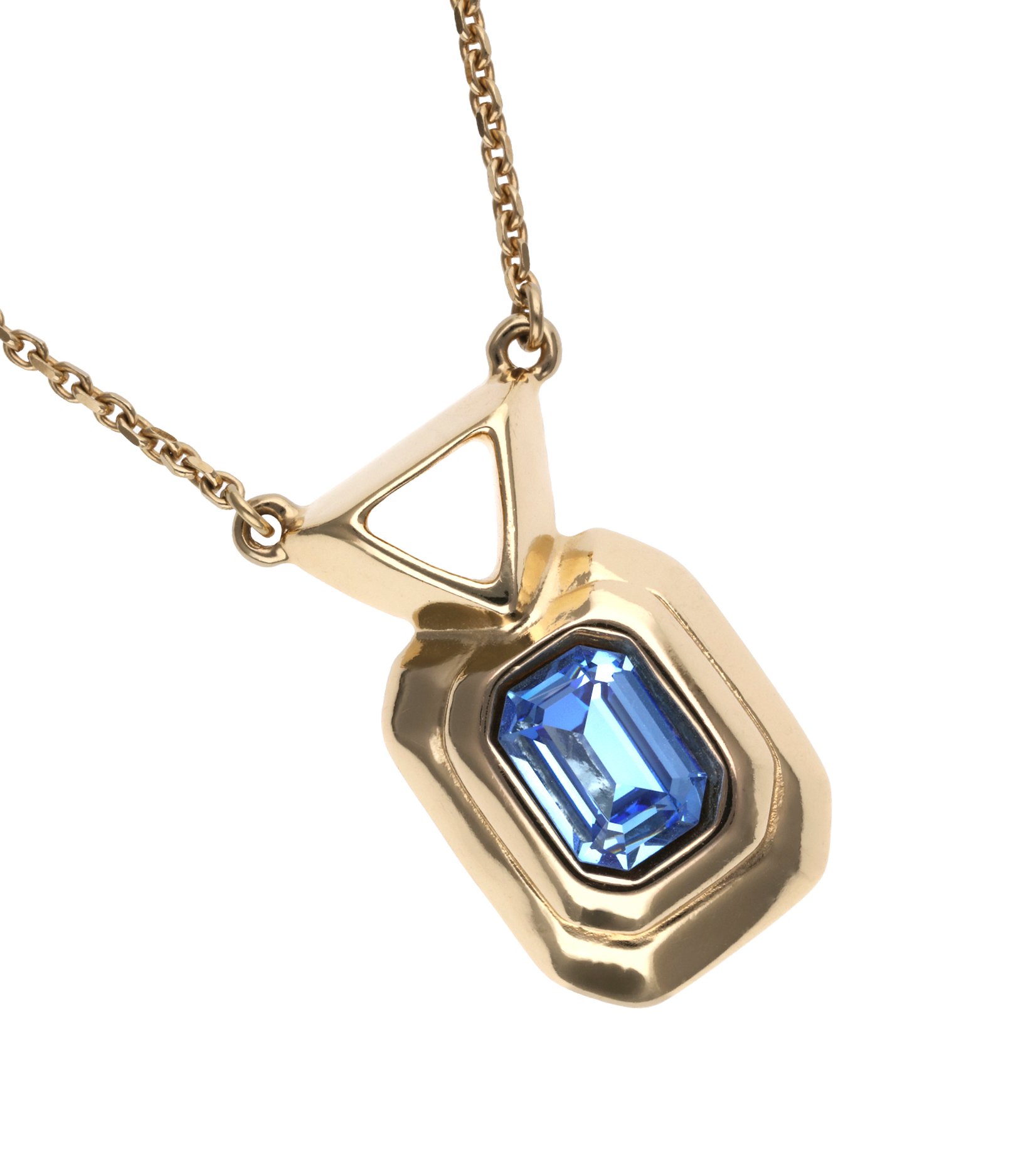 Necklace with rectangular blue faceted crystal