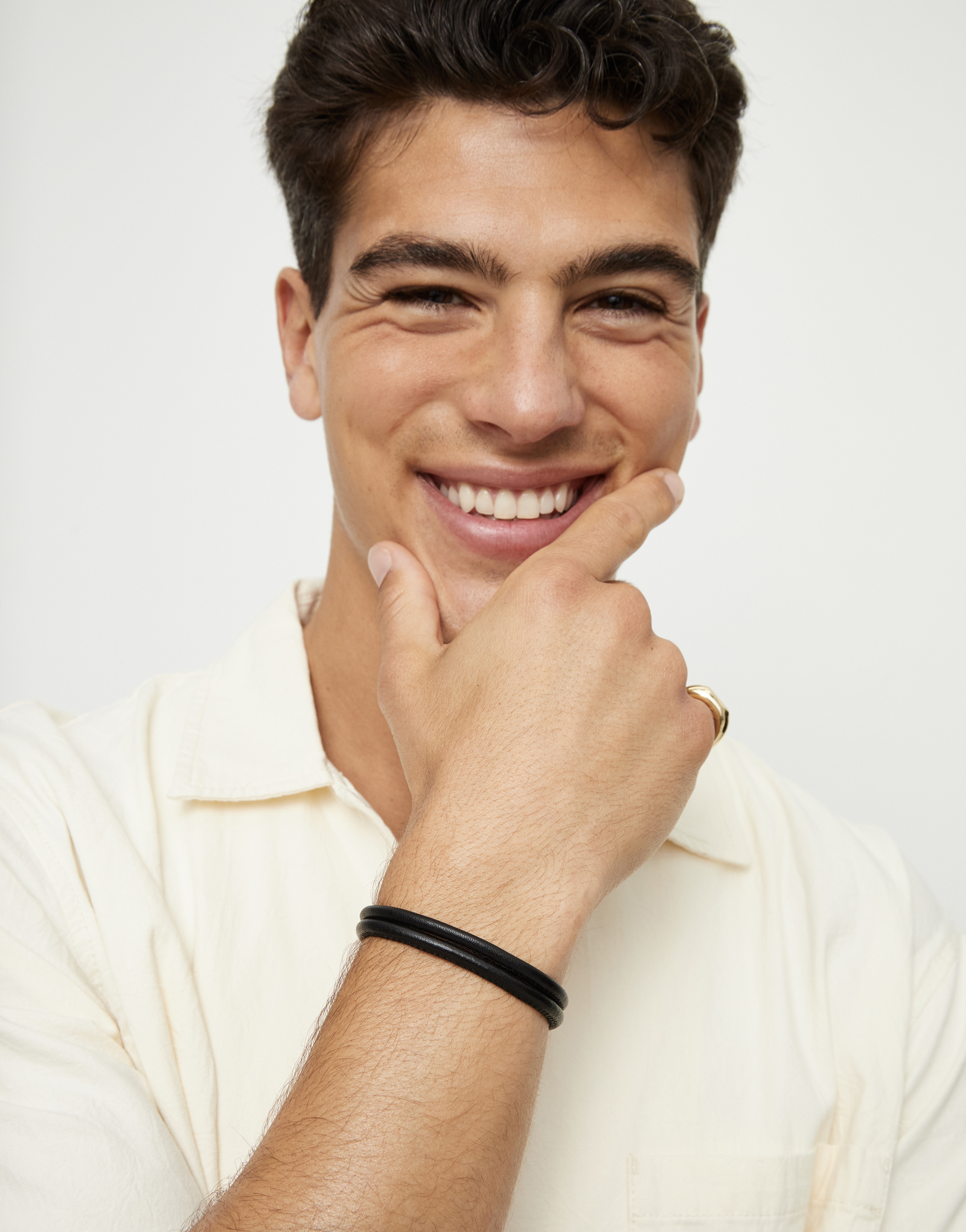 Bracciale di cuoio con chiusura dorata, Dorado, large thumbnail