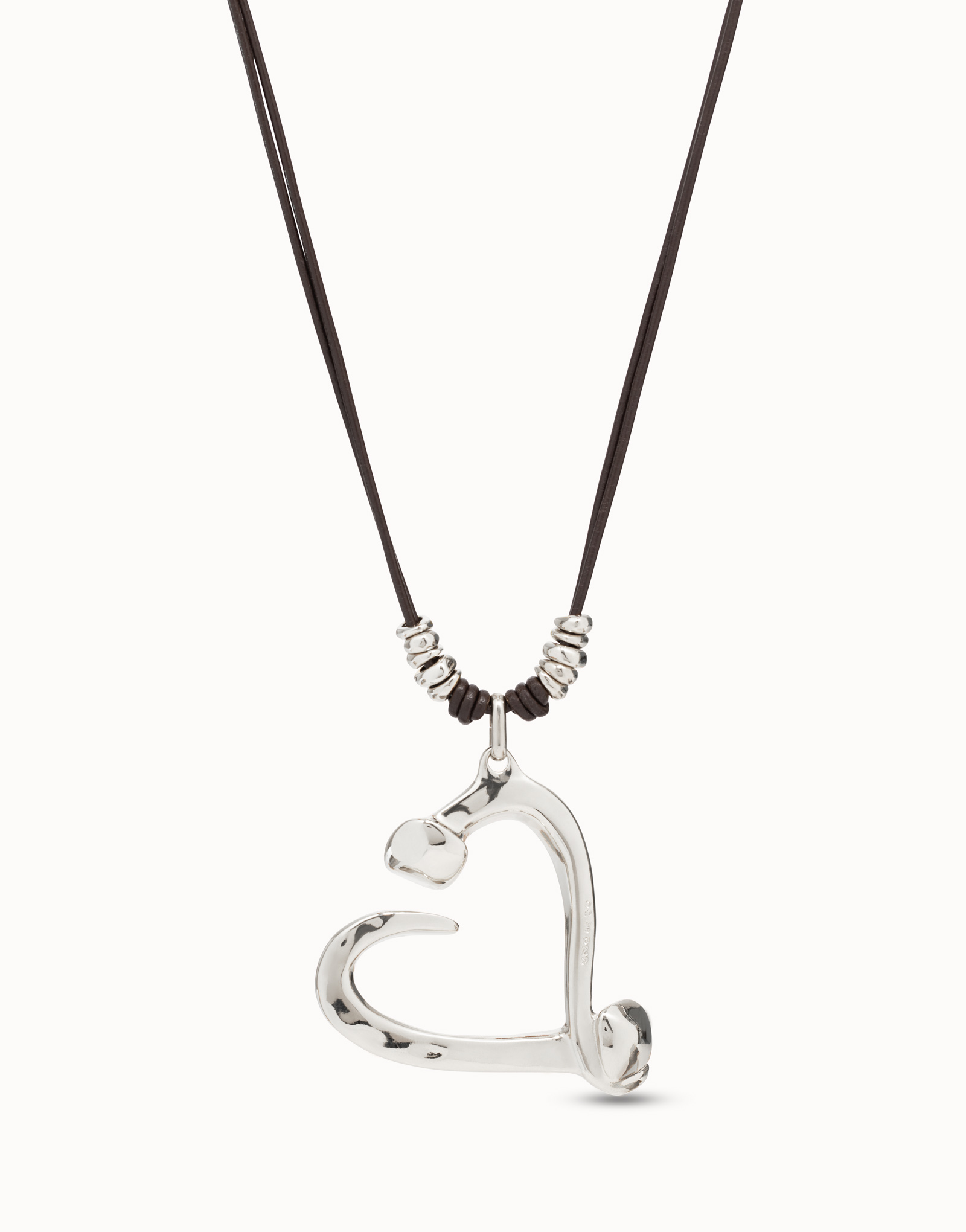 Silver pendant with 2 leather straps and heart, Silver, large image number null