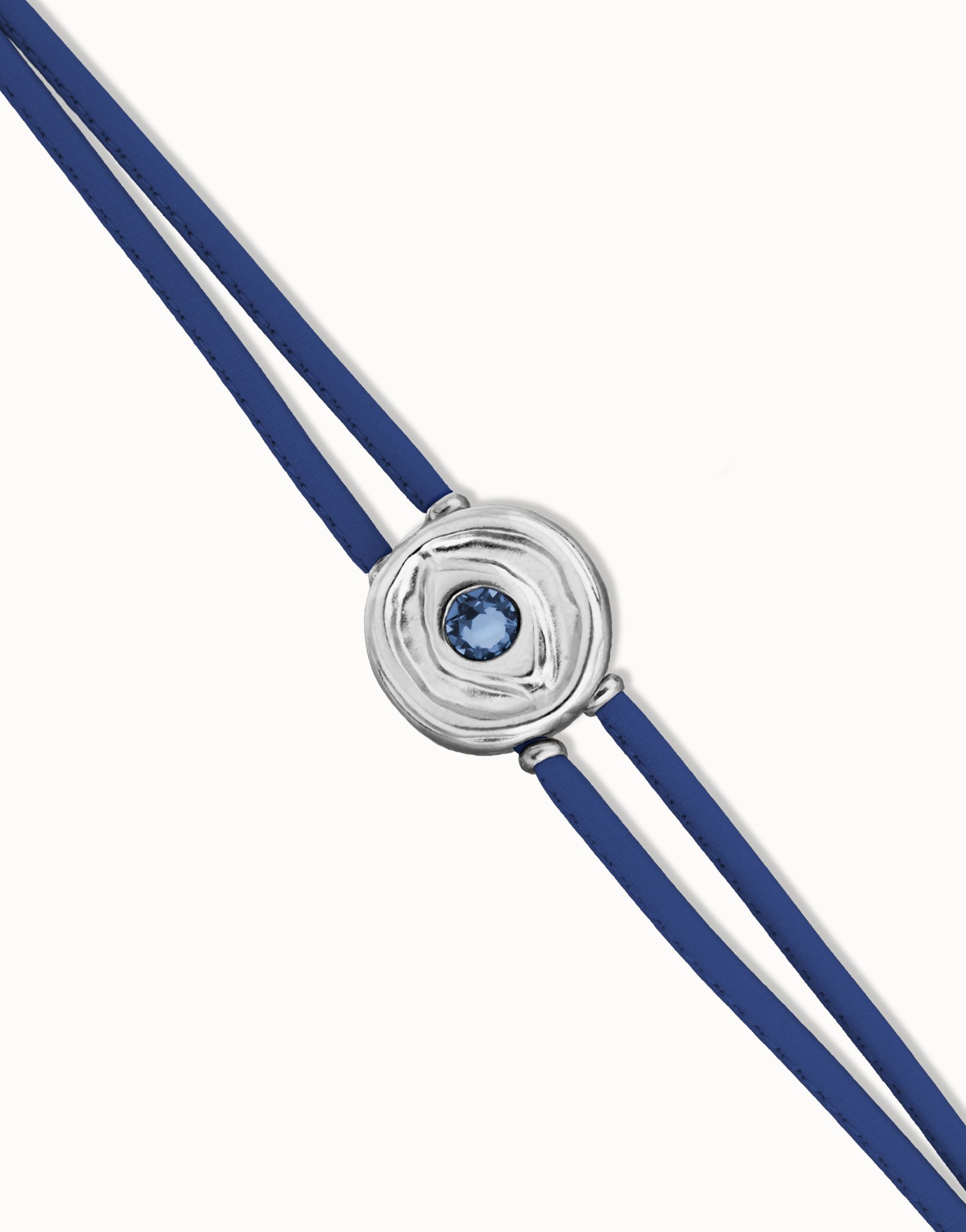 Pulsera doble de cuero azul con ojo bañado en plata de ley, Plateado, large thumbnail