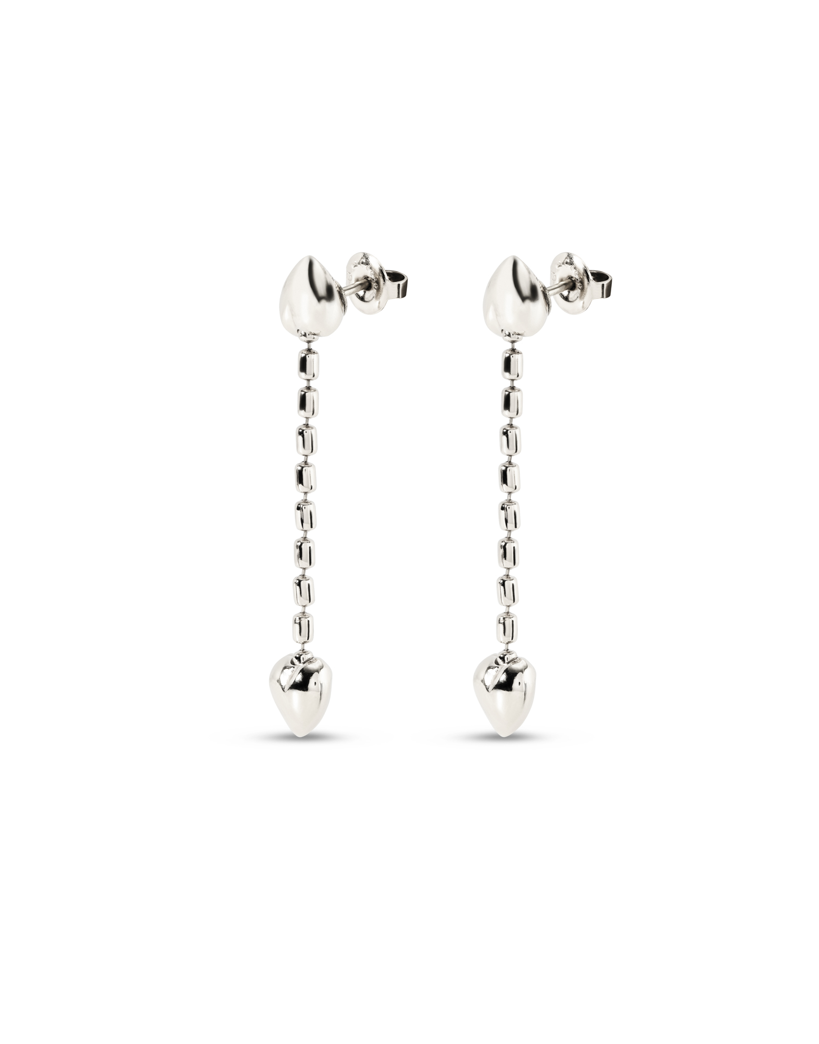 Sterling silver-plated earrings with dangling chain and small hearts, Silver, large image number null