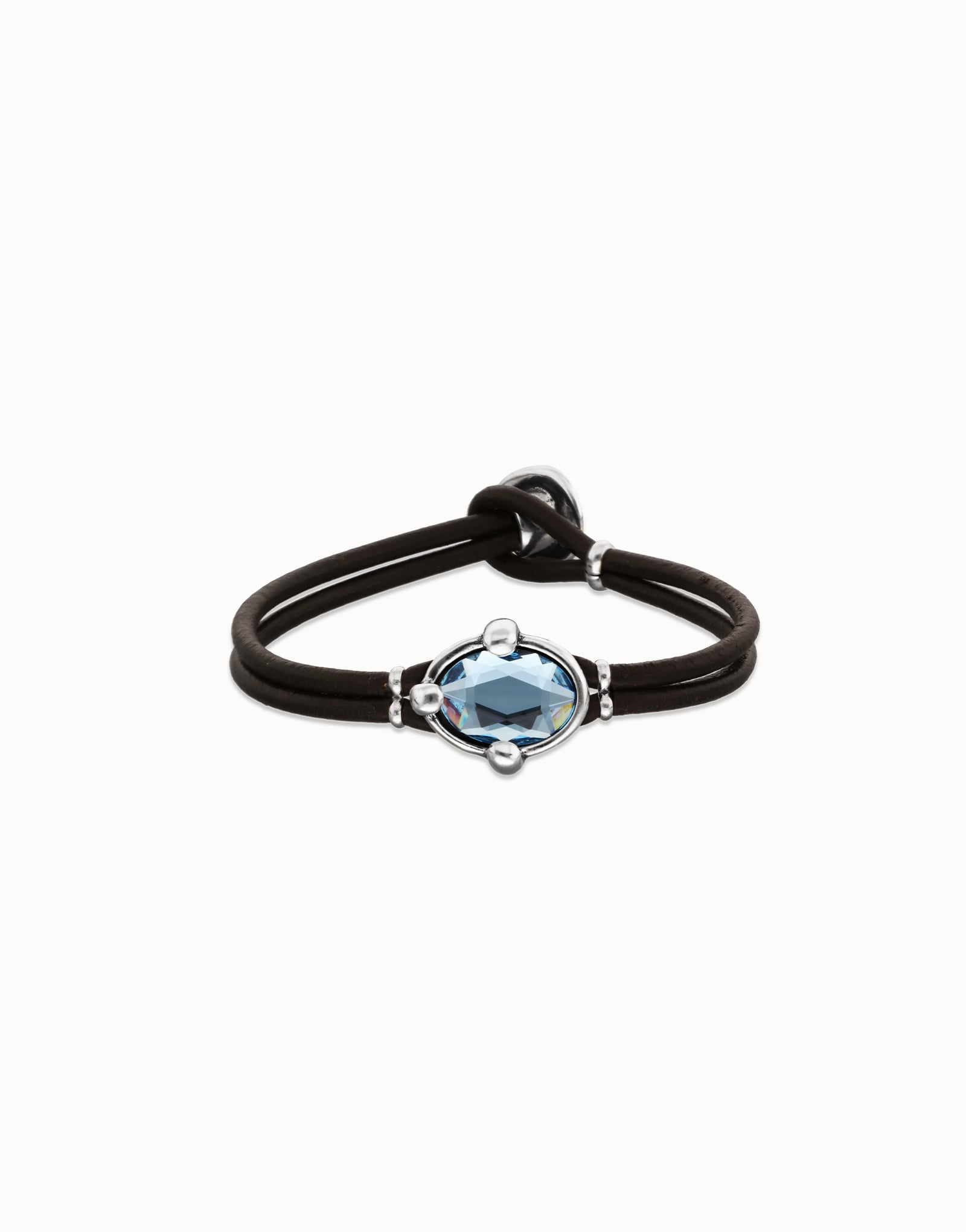 Leather bracelet with blue oval faceted crystal | UNOde50 United 