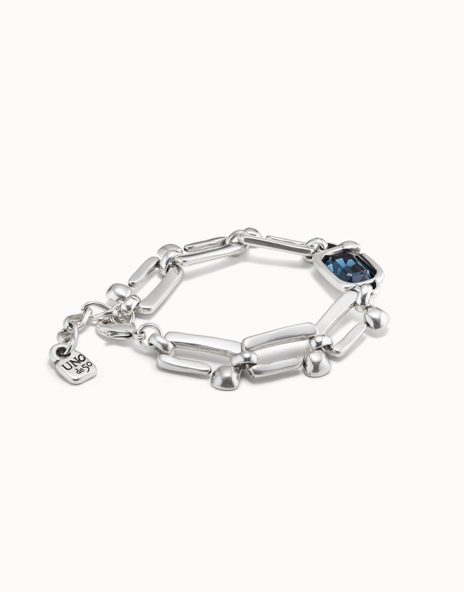 Sterling silver-plated bracelet with nail shaped links and central crystal, Silver, large image number null