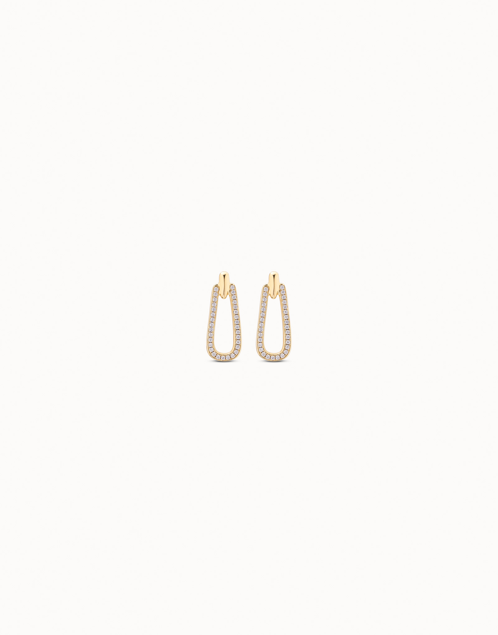 18K gold-plated link shaped earrings with topaz, Golden, large image number null