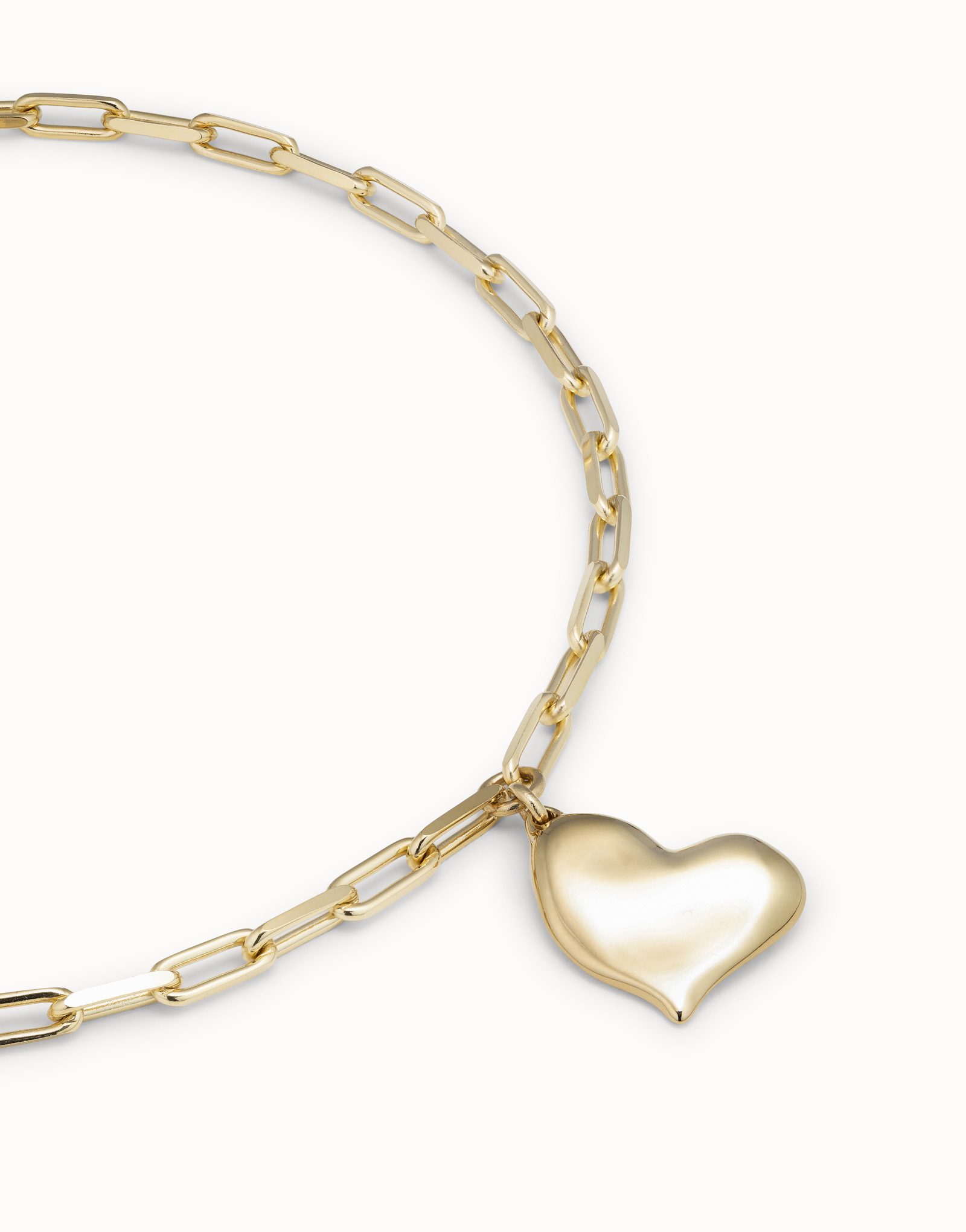 18K gold-plated short necklace with medium sized link chain and medium sized heart, Golden, large image number null