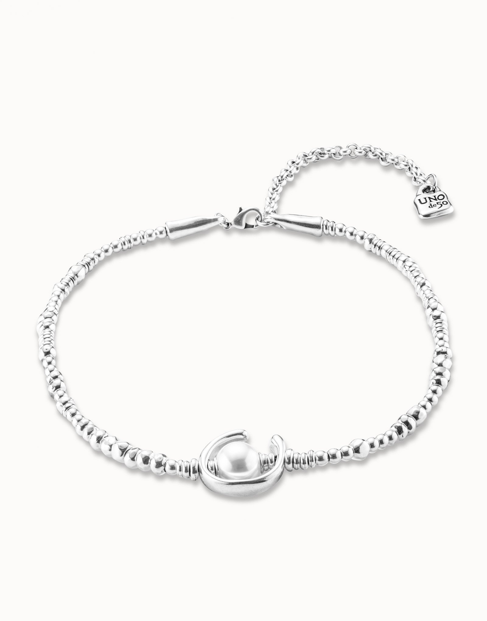 Sterling silver-plated leather necklace with pearl, Silver, large image number null