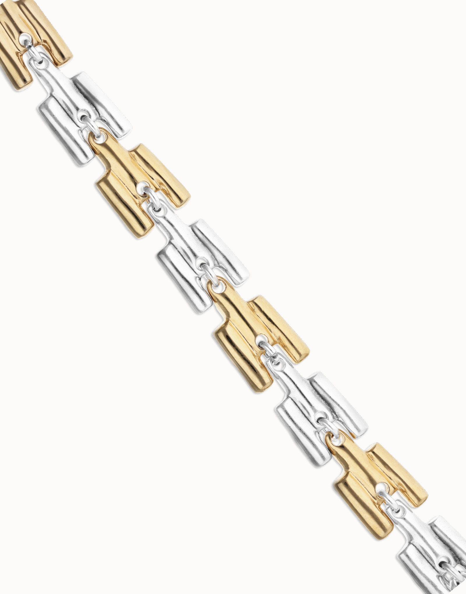 Pulsera combinada ba&ntilde;ada en  plata de ley y oro 18k con eslabones, Dorado, large thumbnail