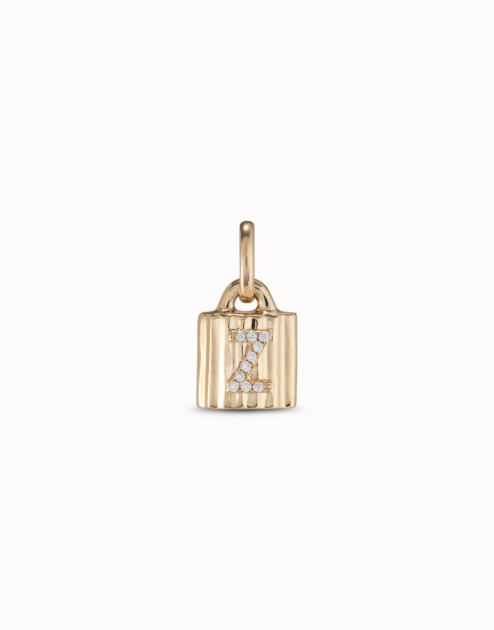 18K gold-plated padlock charm with topaz letter Z, Golden, large image number null
