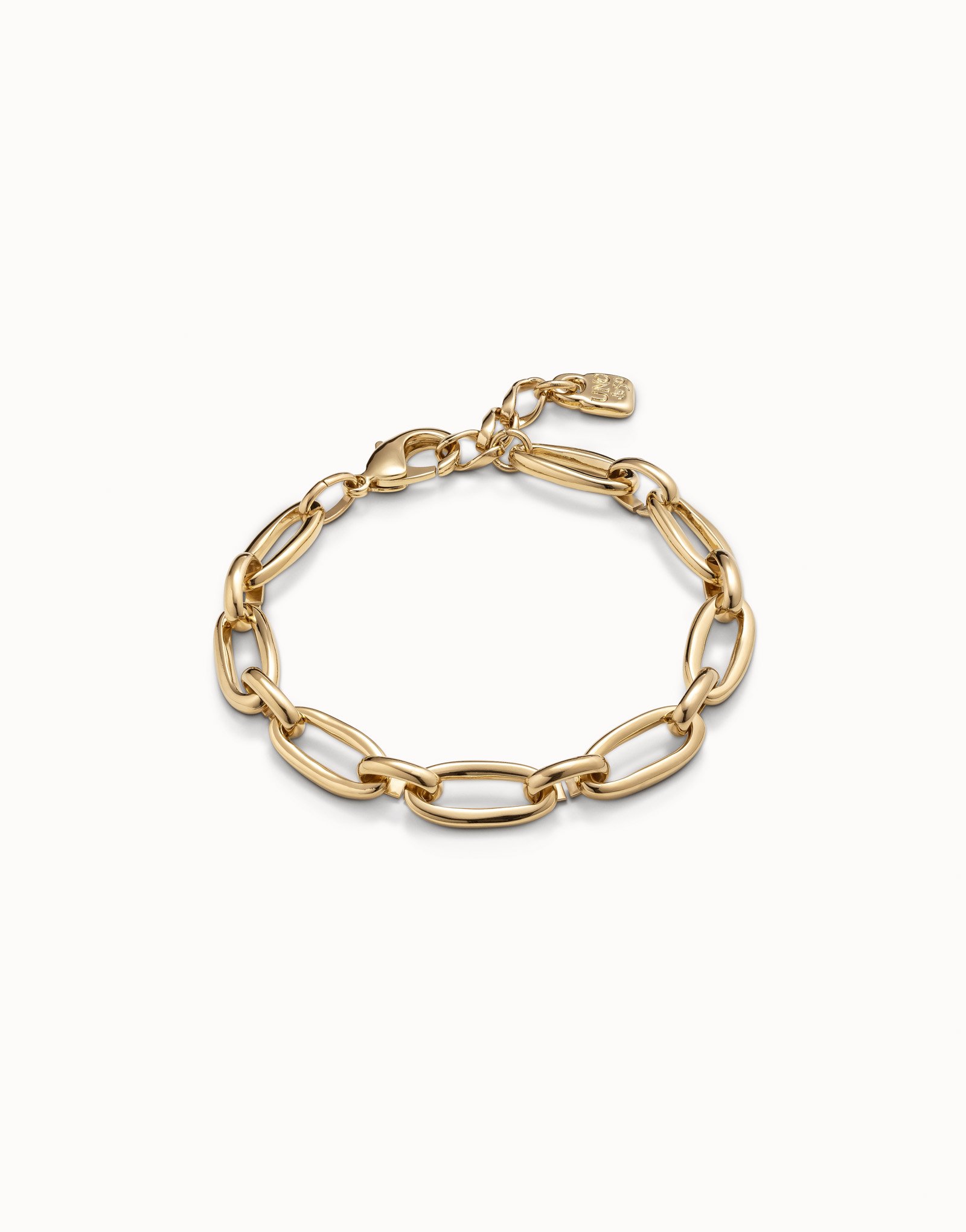 Gold-plated medium sized oval link bracelet with carabiner clasp, Golden, large image number null